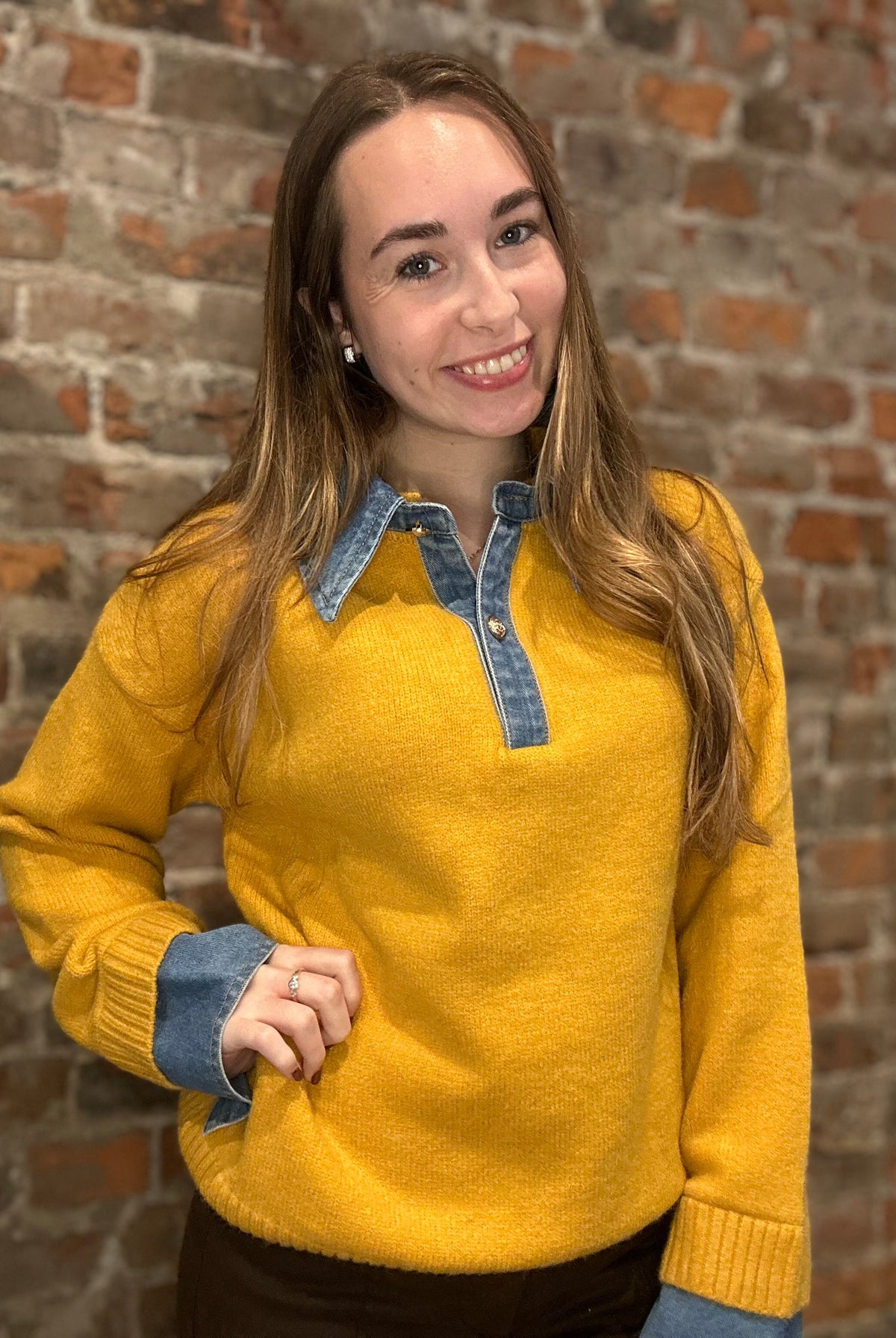 Maisey Denim Collar Sweater-apparel-heimish-The Funky Zebra Ames, Women's Fashion Boutique in Ames, Iowa