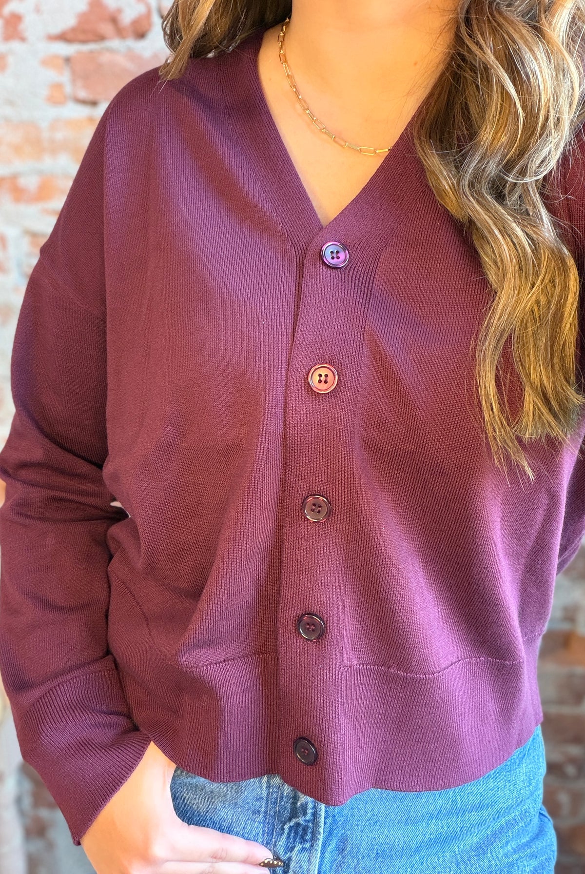 Logan Fig Button Down Cardigan-Cardigans-be young-The Funky Zebra Ames, Women's Fashion Boutique in Ames, Iowa