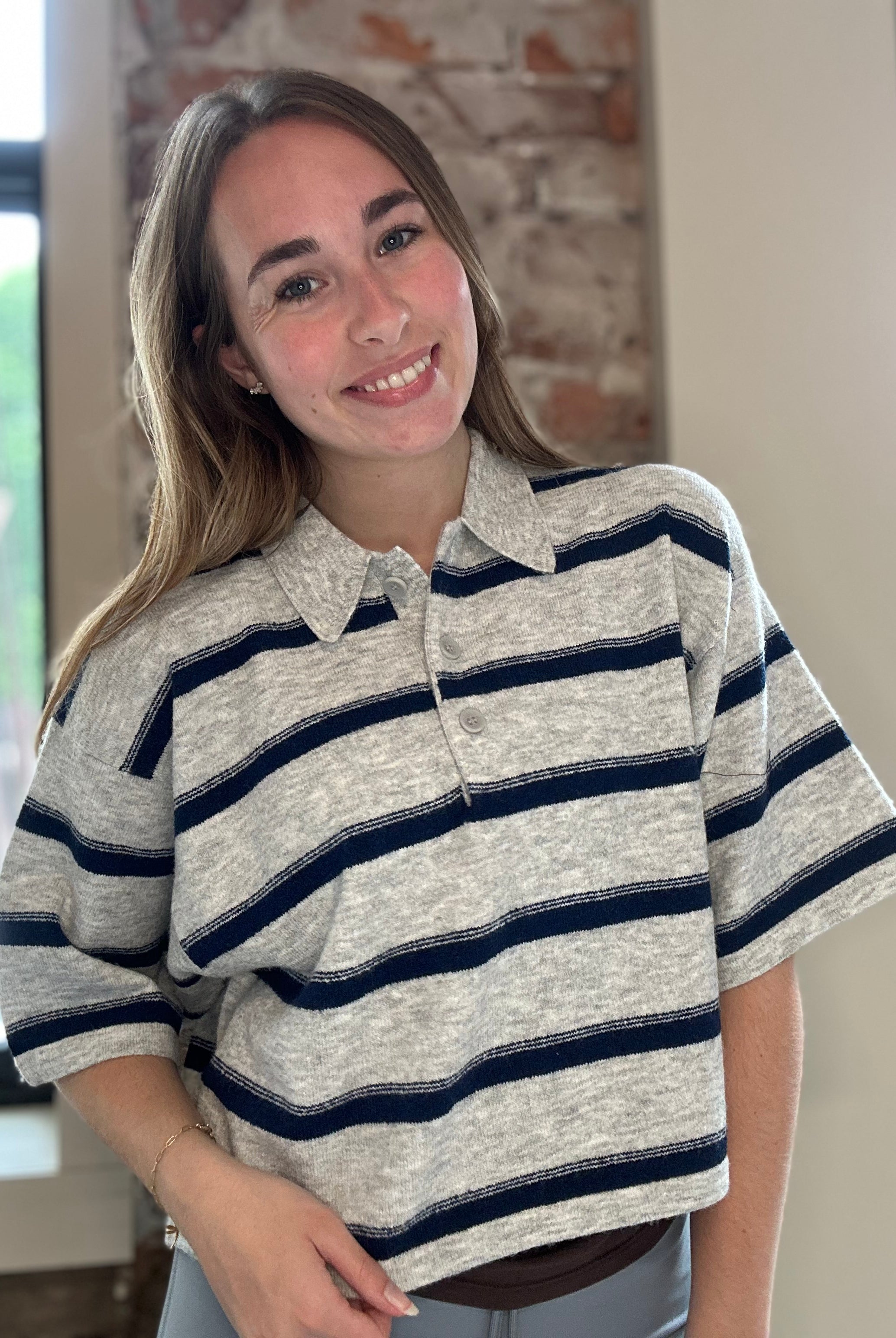 Hannah Striped Collar Sweater-The Funky Zebra Ames-The Funky Zebra Ames, Women's Fashion Boutique in Ames, Iowa