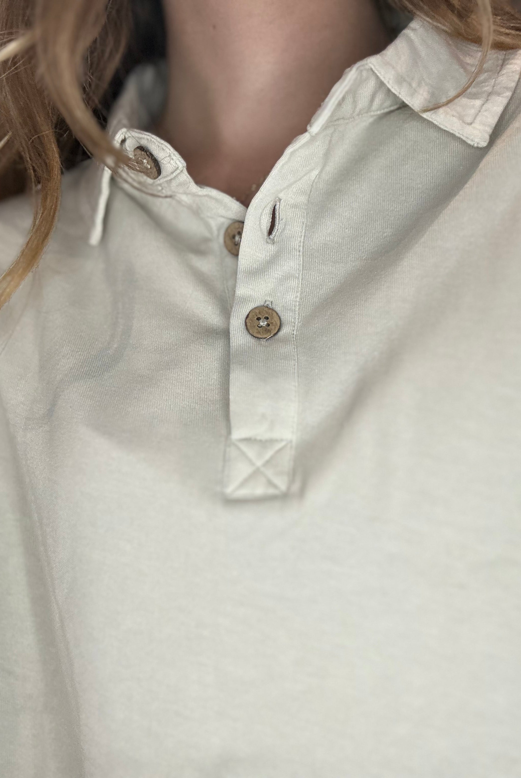 Margot Washed Polo Top-apparel-Rae Mode-The Funky Zebra Ames, Women's Fashion Boutique in Ames, Iowa