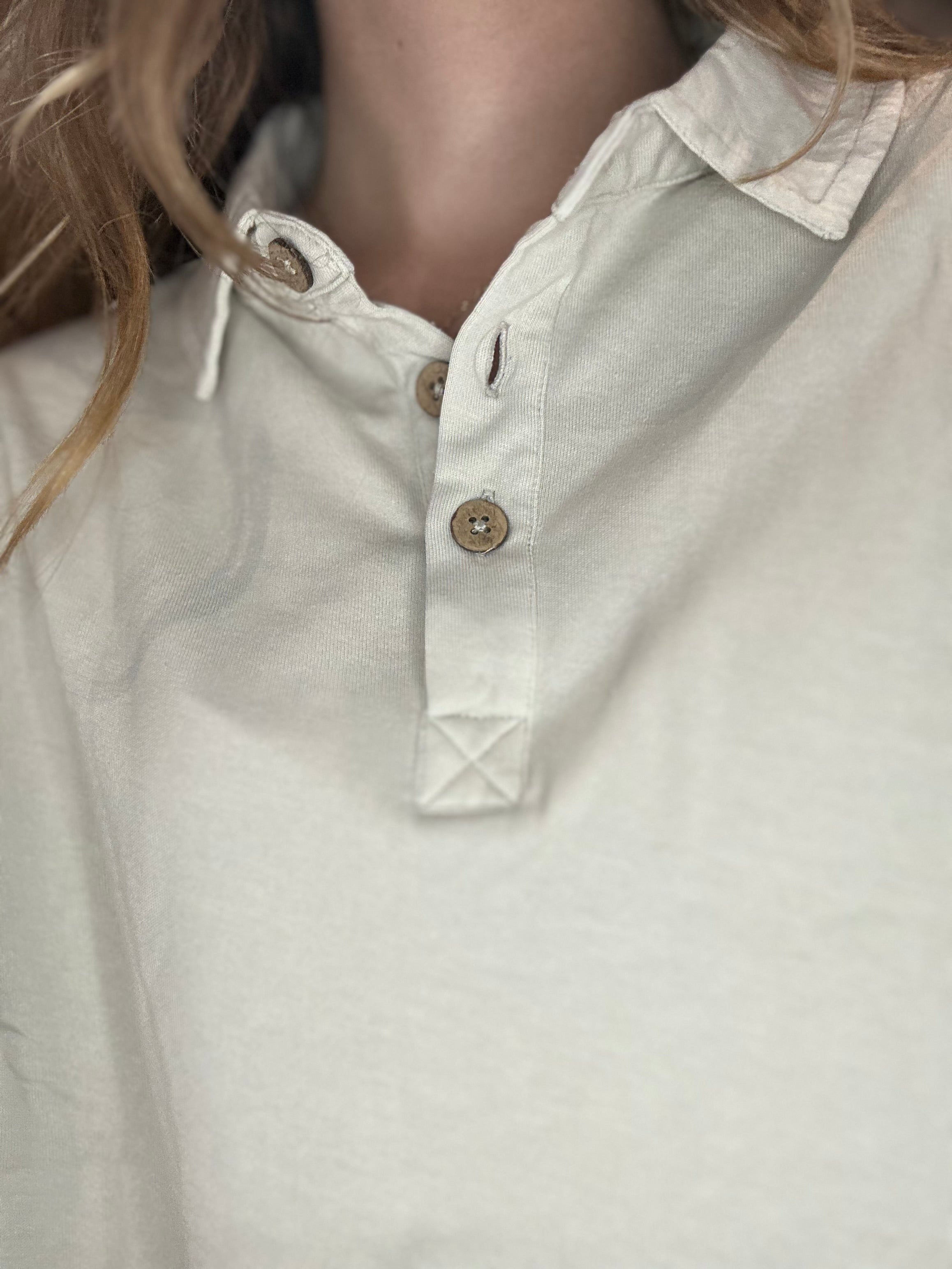 Margot Washed Polo Top-apparel-Rae Mode-The Funky Zebra Ames, Women's Fashion Boutique in Ames, Iowa
