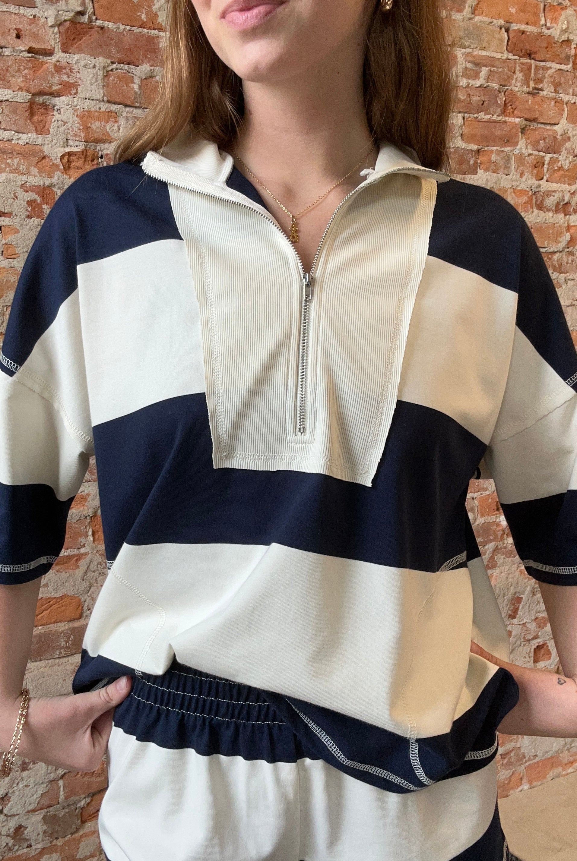 Prisha Navy Striped Top-apparel-Blu Pepper-The Funky Zebra Ames, Women's Fashion Boutique in Ames, Iowa