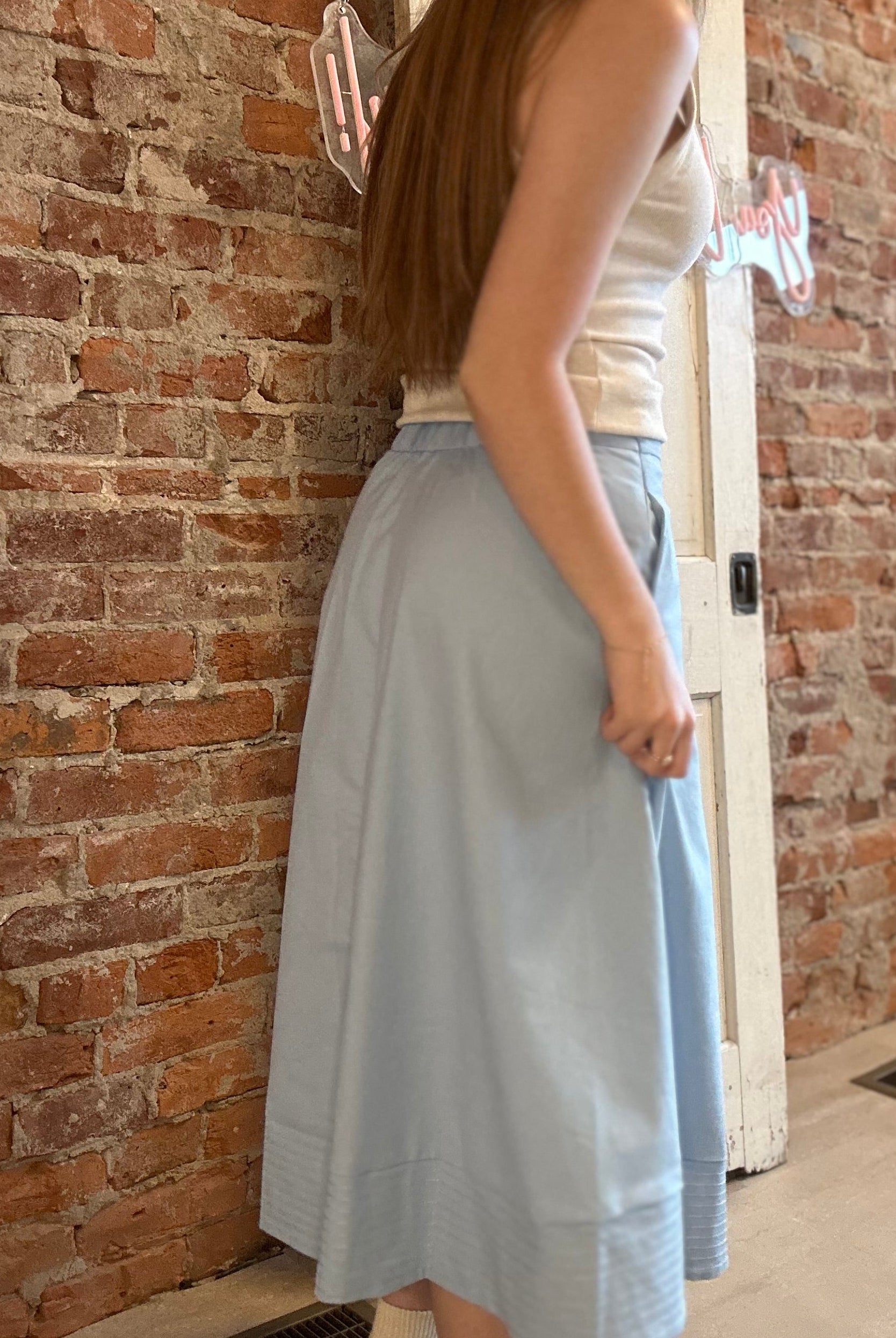 Spring Sky Midi Skirt-Pants-Glam-The Funky Zebra Ames, Women's Fashion Boutique in Ames, Iowa