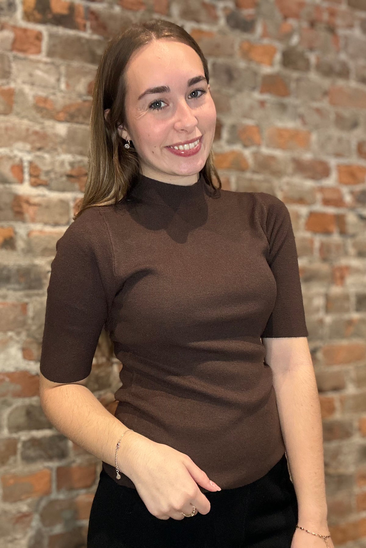 Mari Ribbed Mock-neck-Short Sleeves-Molly Bracken-The Funky Zebra Ames, Women's Fashion Boutique in Ames, Iowa