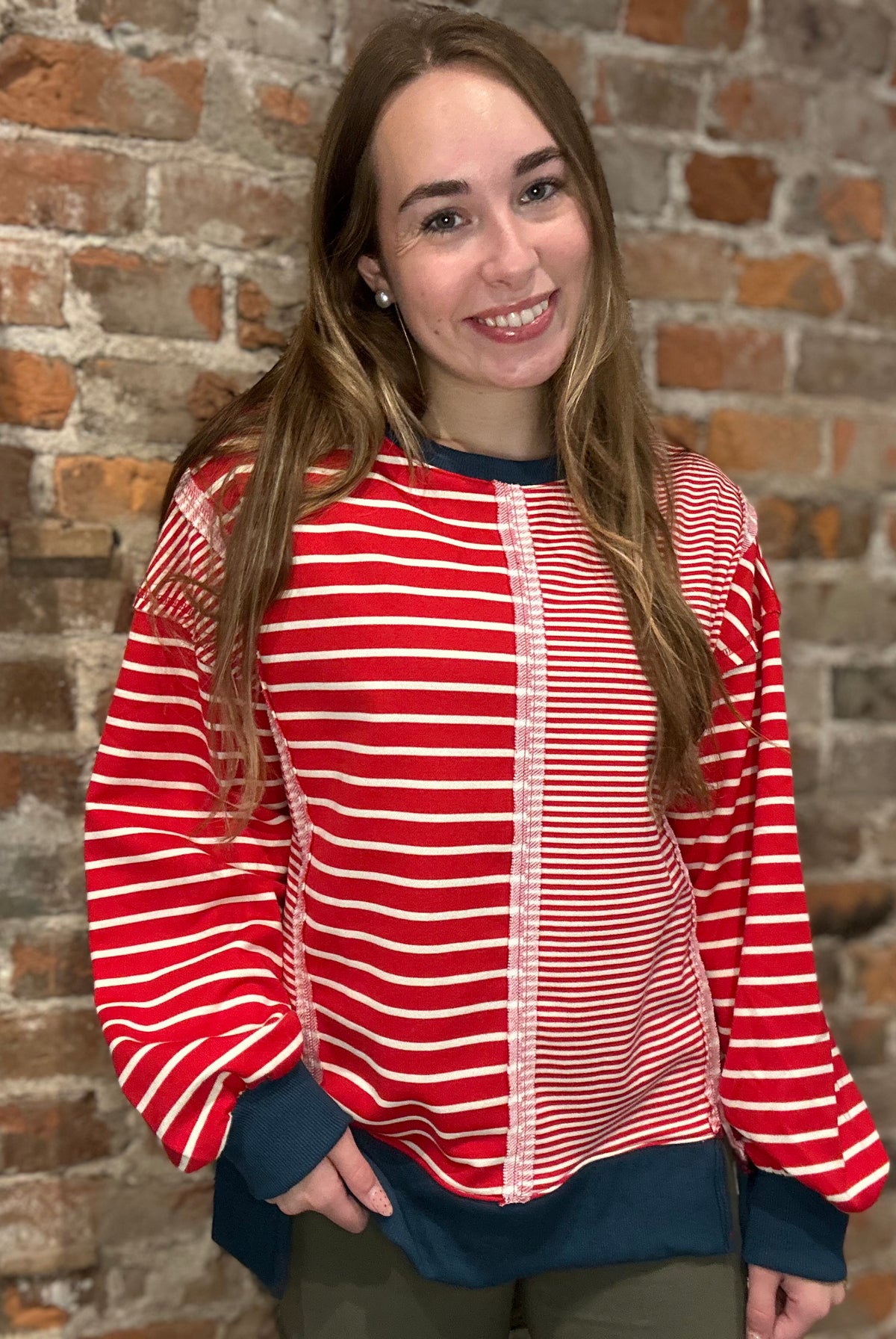 Louisa Striped Sweatshirt-apparel-Very J-The Funky Zebra Ames, Women's Fashion Boutique in Ames, Iowa