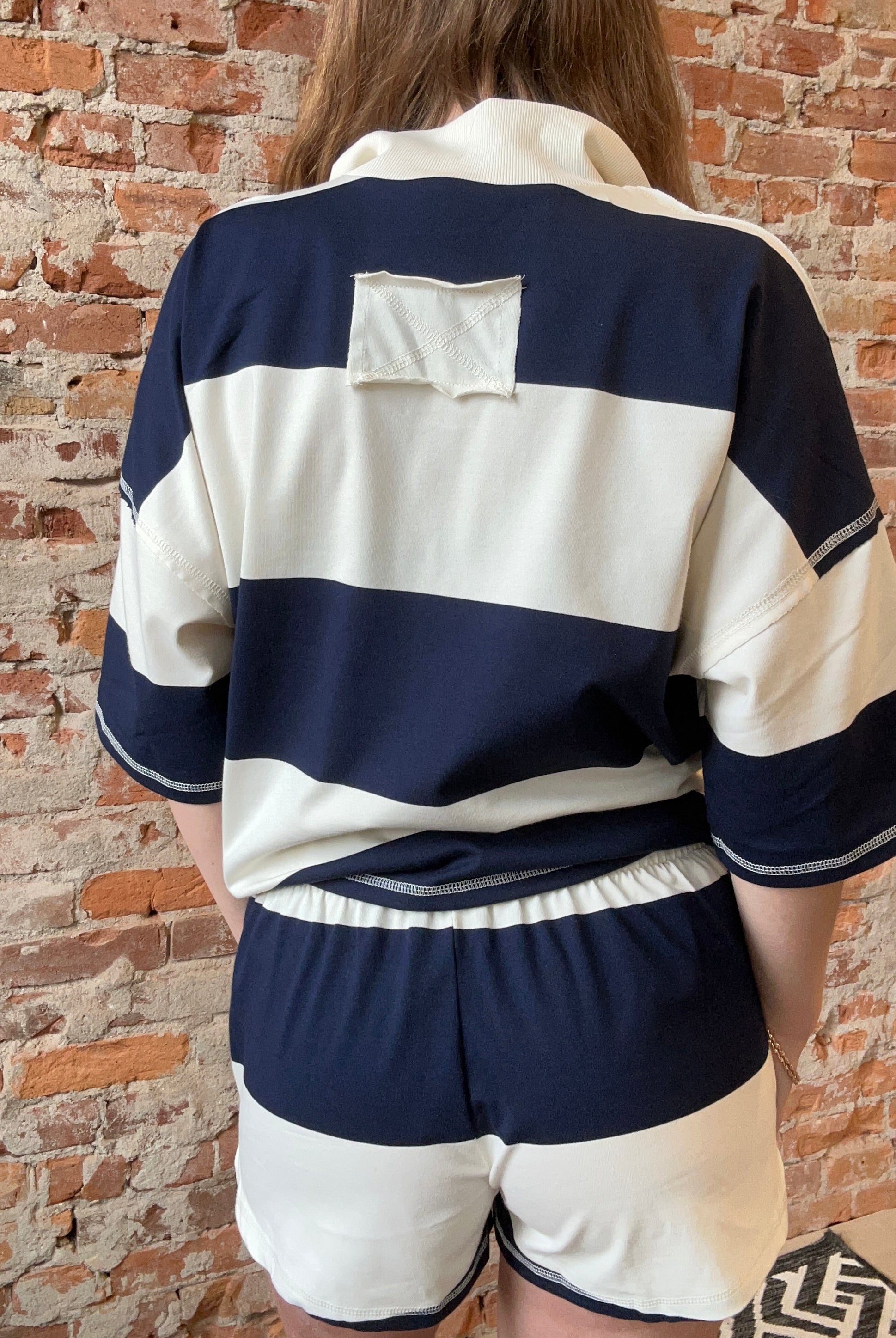 Prisha Navy Striped Top-apparel-Blu Pepper-The Funky Zebra Ames, Women's Fashion Boutique in Ames, Iowa