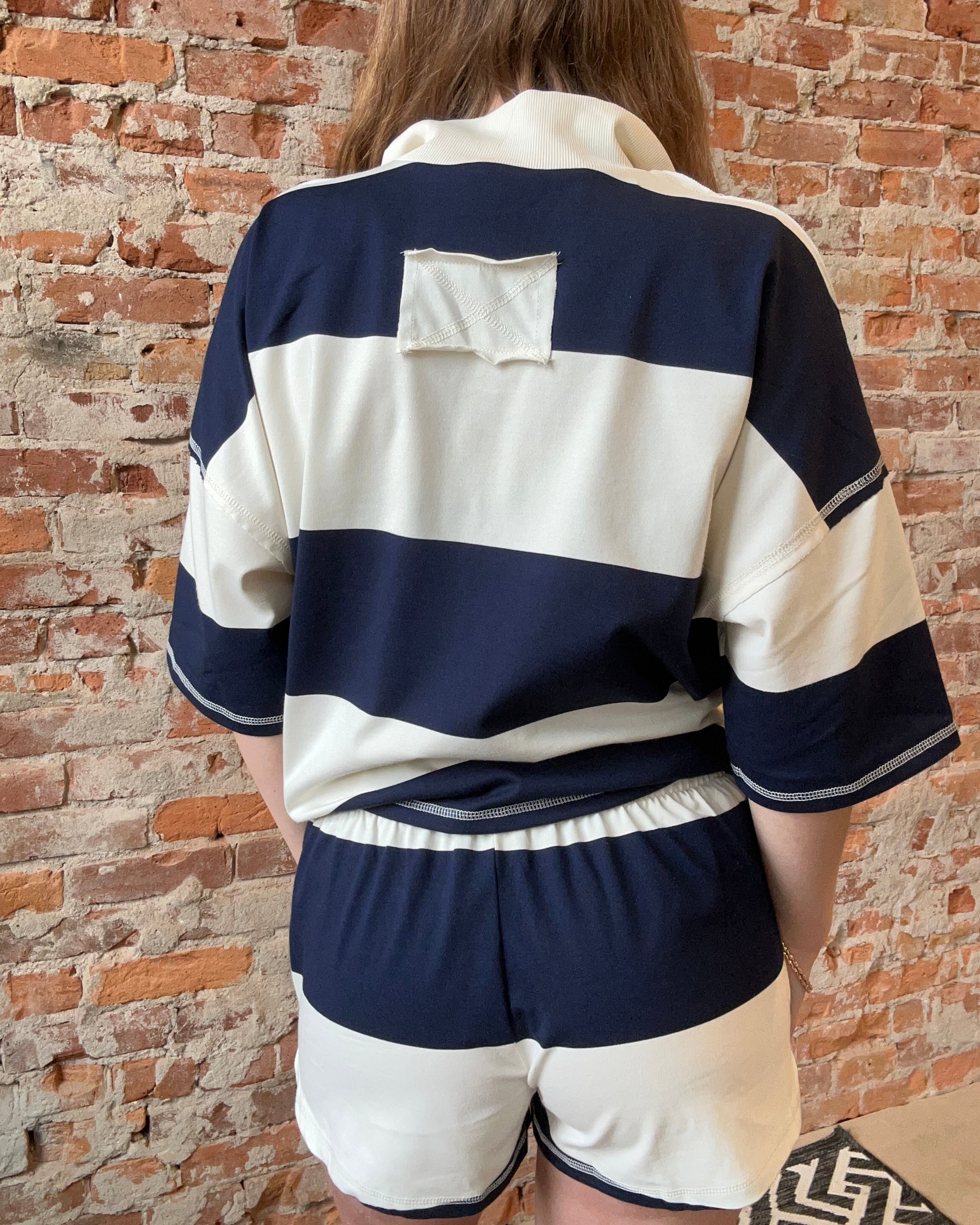 Prisha Navy Striped Top-apparel-Blu Pepper-The Funky Zebra Ames, Women's Fashion Boutique in Ames, Iowa