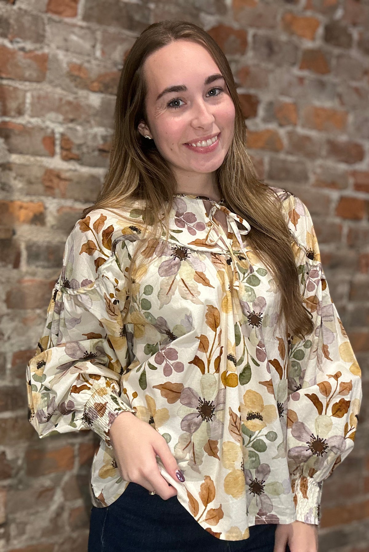Frances Fall Floral Blouse-apparel-Hayden-The Funky Zebra Ames, Women's Fashion Boutique in Ames, Iowa