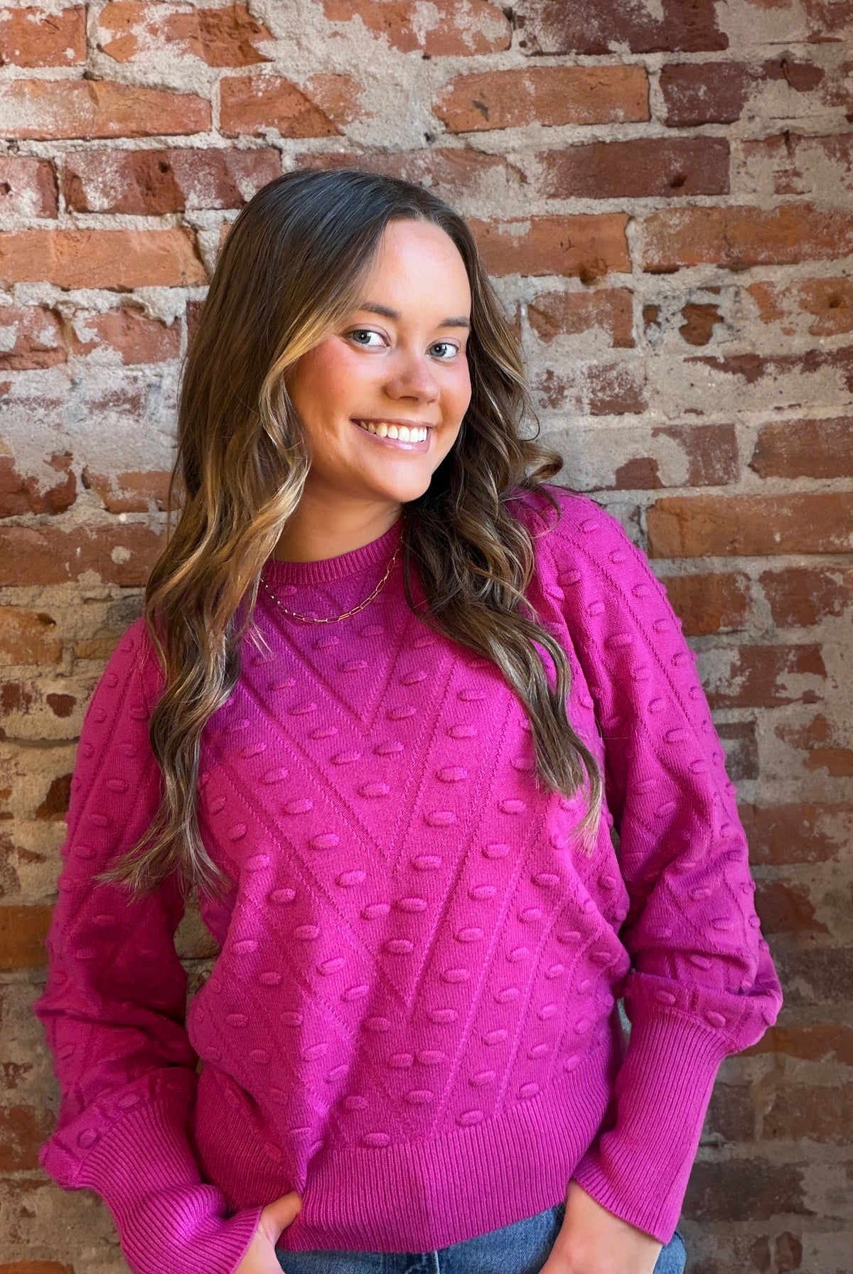 Corinne Fuchsia Sweater-Sweaters-be young-The Funky Zebra Ames, Women's Fashion Boutique in Ames, Iowa