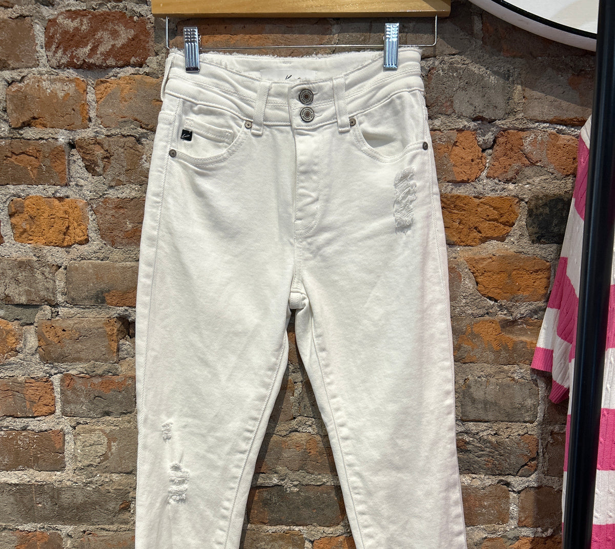 MVB Two-button White Jeans KC7111WT1-Nellie & Dani Style House-The Funky Zebra Ames, Women's Fashion Boutique in Ames, Iowa