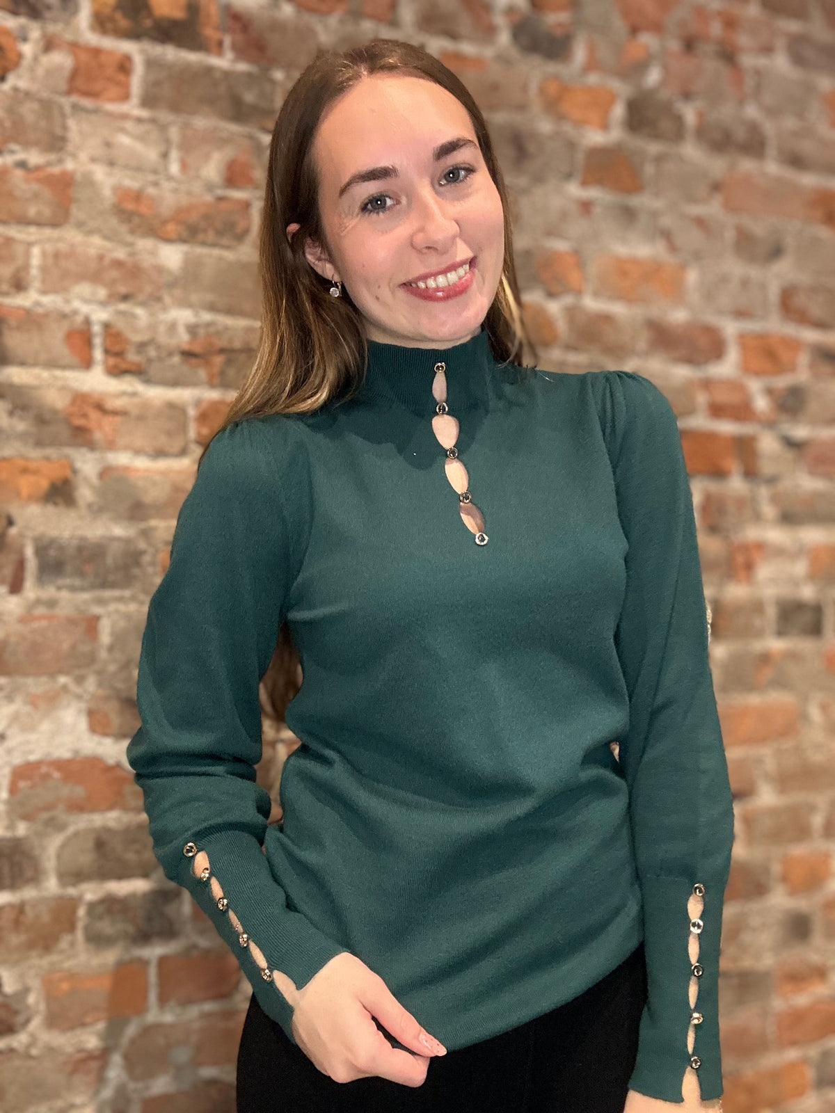 Greenly Keyhole Mock-neck-Long Sleeves-Molly Bracken-The Funky Zebra Ames, Women's Fashion Boutique in Ames, Iowa