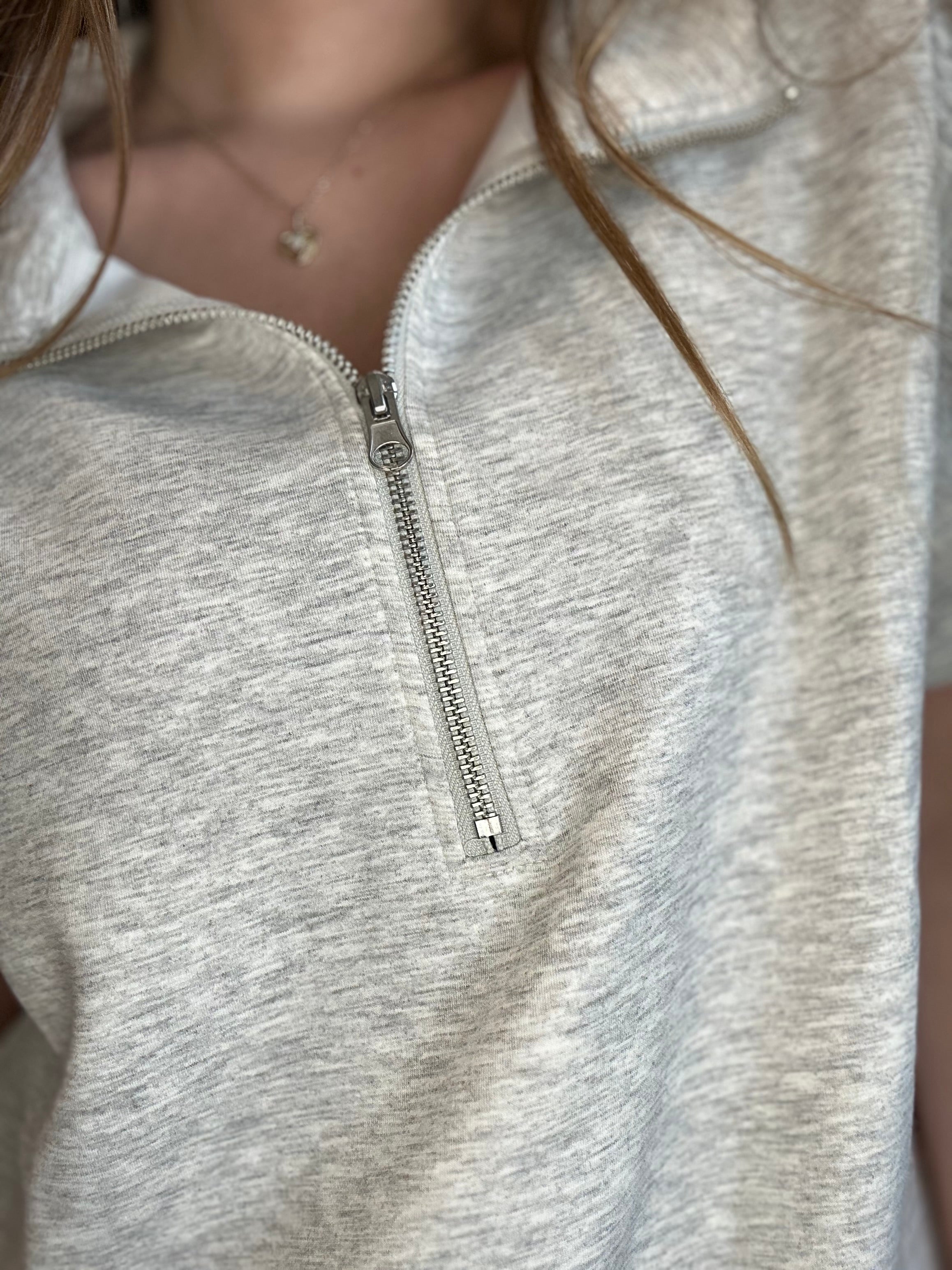 Dani Scuba Gray Half Zip Top-Zenana-The Funky Zebra Ames, Women's Fashion Boutique in Ames, Iowa