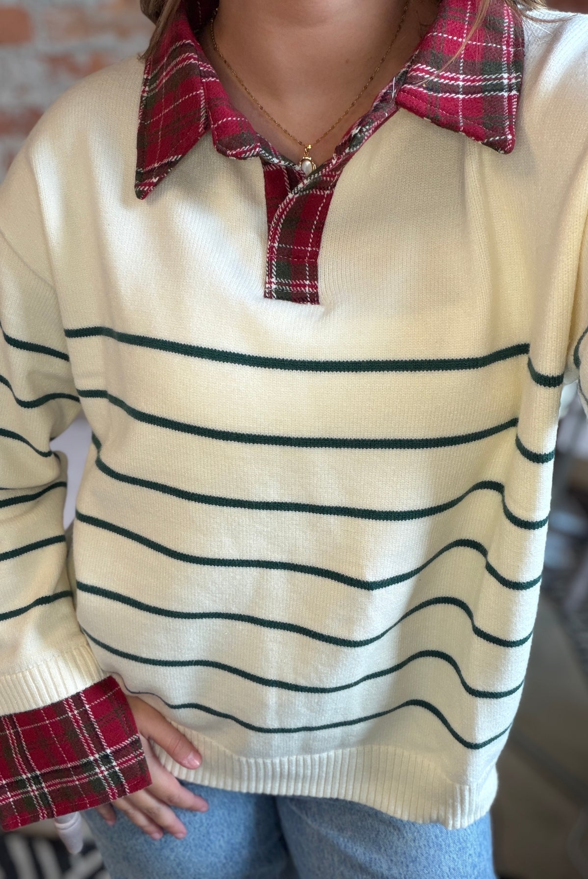 Erin Plaid Collared Sweater-apparel-She & Sky-The Funky Zebra Ames, Women's Fashion Boutique in Ames, Iowa