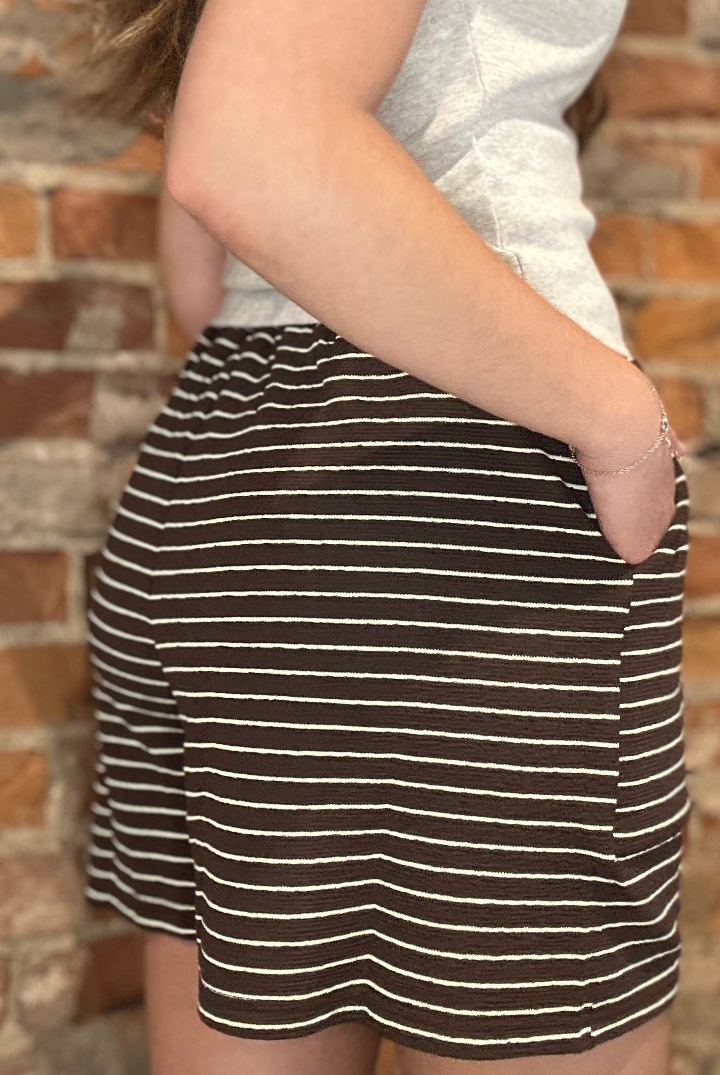 Evie Espresso Striped Drawstring Shorts-Shorts-Cozy Co-The Funky Zebra Ames, Women's Fashion Boutique in Ames, Iowa