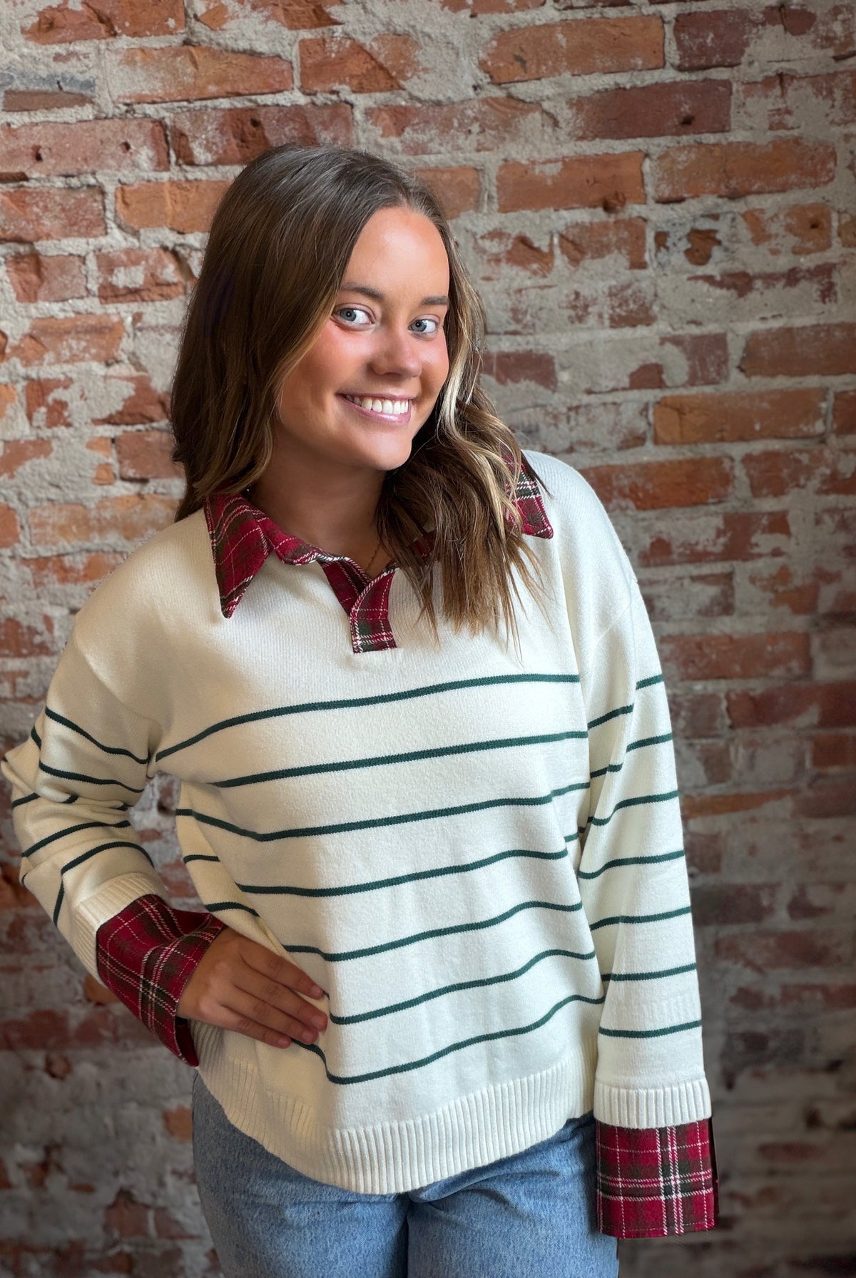 Erin Plaid Collared Sweater-apparel-She & Sky-The Funky Zebra Ames, Women's Fashion Boutique in Ames, Iowa
