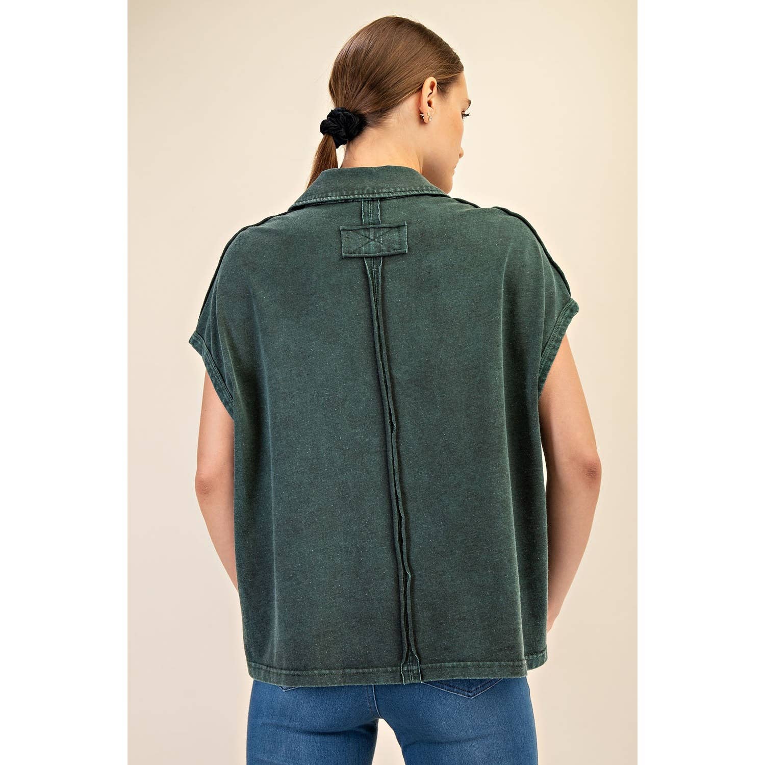 Margot Washed Polo Top-apparel-Rae Mode-The Funky Zebra Ames, Women's Fashion Boutique in Ames, Iowa