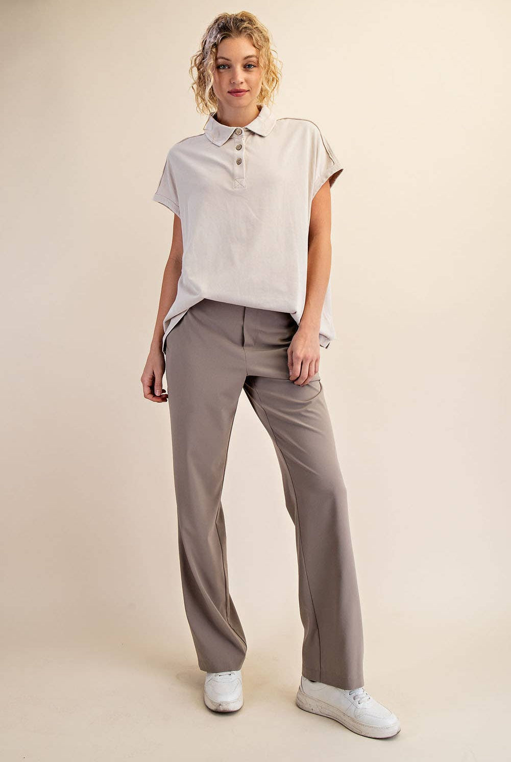 Margot Washed Polo Top-apparel-Rae Mode-The Funky Zebra Ames, Women's Fashion Boutique in Ames, Iowa