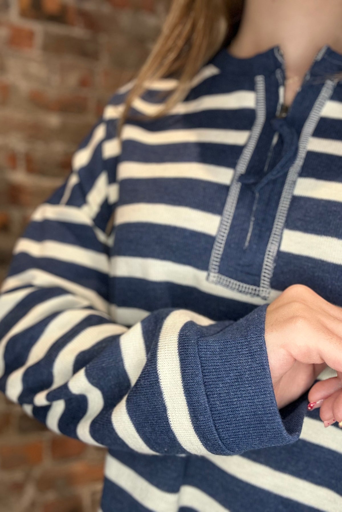 Simone Navy Striped Half-Zip-She & Sky-The Funky Zebra Ames, Women's Fashion Boutique in Ames, Iowa