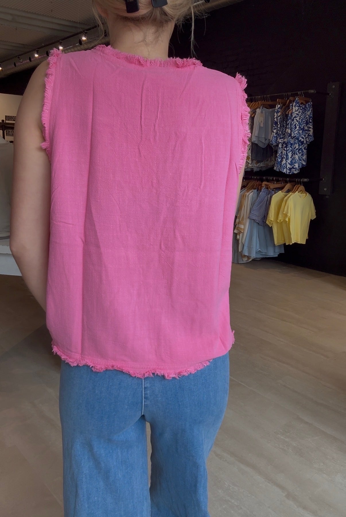 Serena Sleeveless Gauze Fringe Top-La Miel-The Funky Zebra Ames, Women's Fashion Boutique in Ames, Iowa