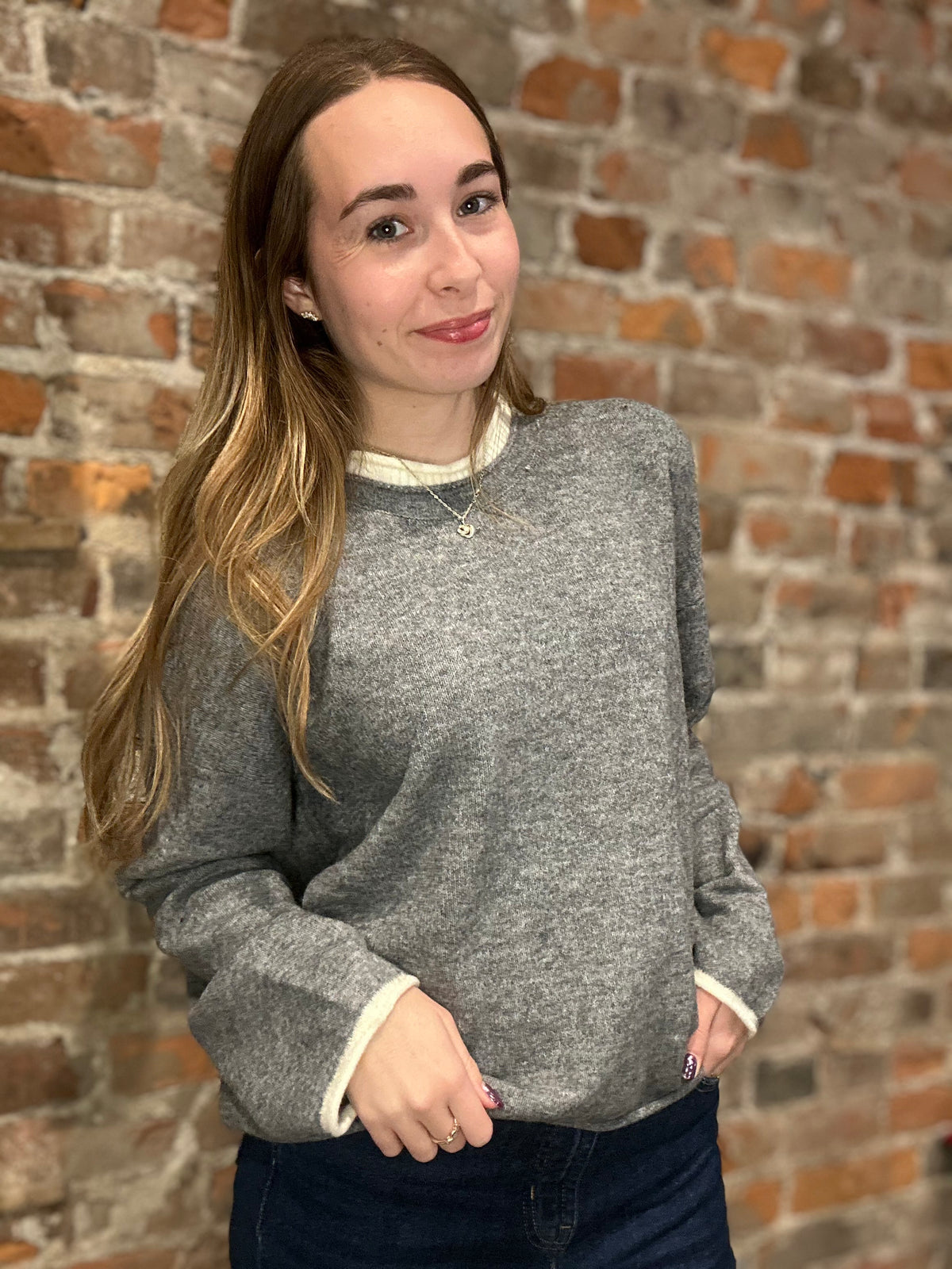 Toni Contrast Trim Sweater-Long Sleeves-Nellie & Dani Style House-The Funky Zebra Ames, Women's Fashion Boutique in Ames, Iowa