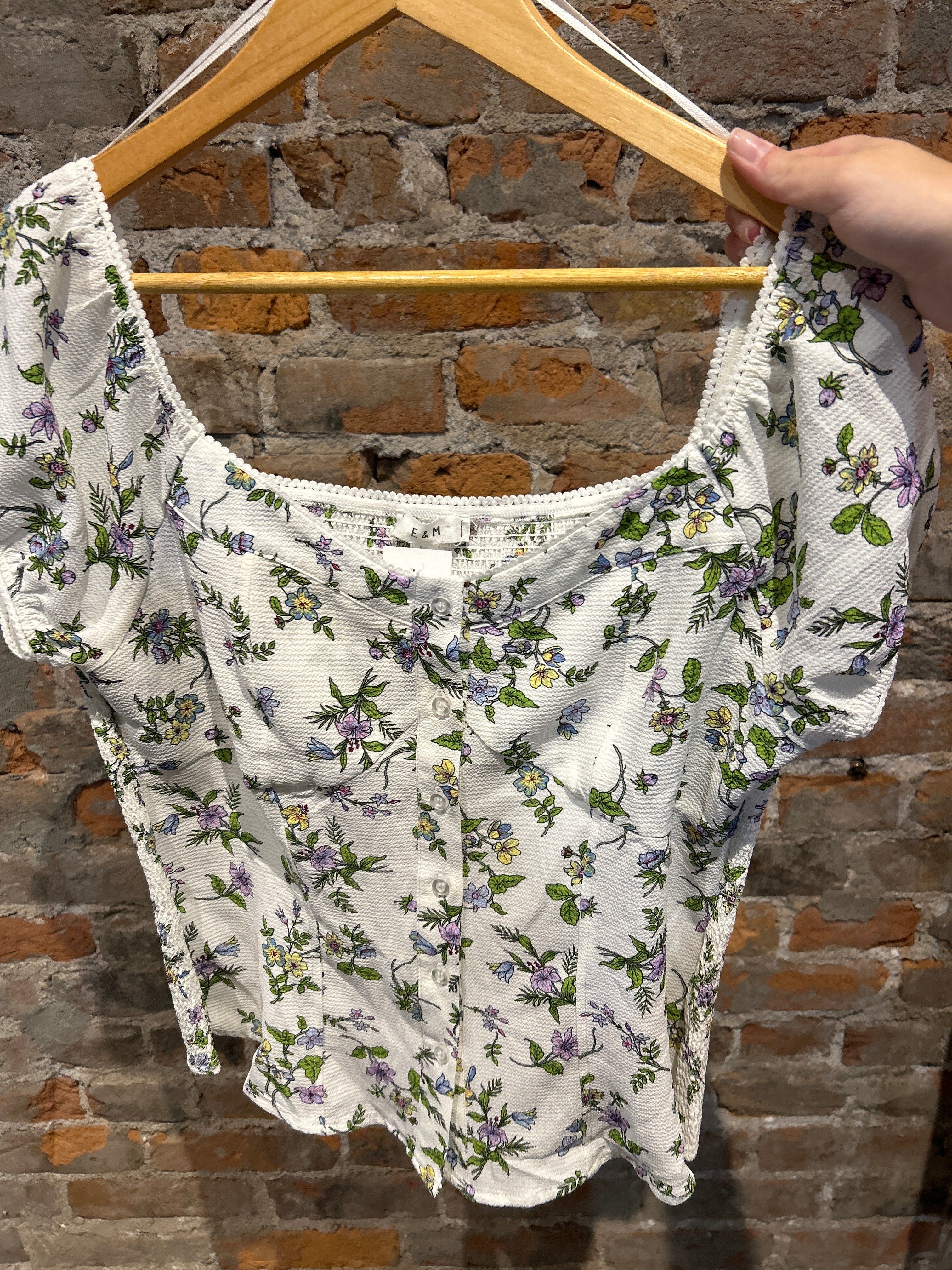 MVB Ivory Floral Smocked Top-Nellie & Dani Style House-The Funky Zebra Ames, Women's Fashion Boutique in Ames, Iowa