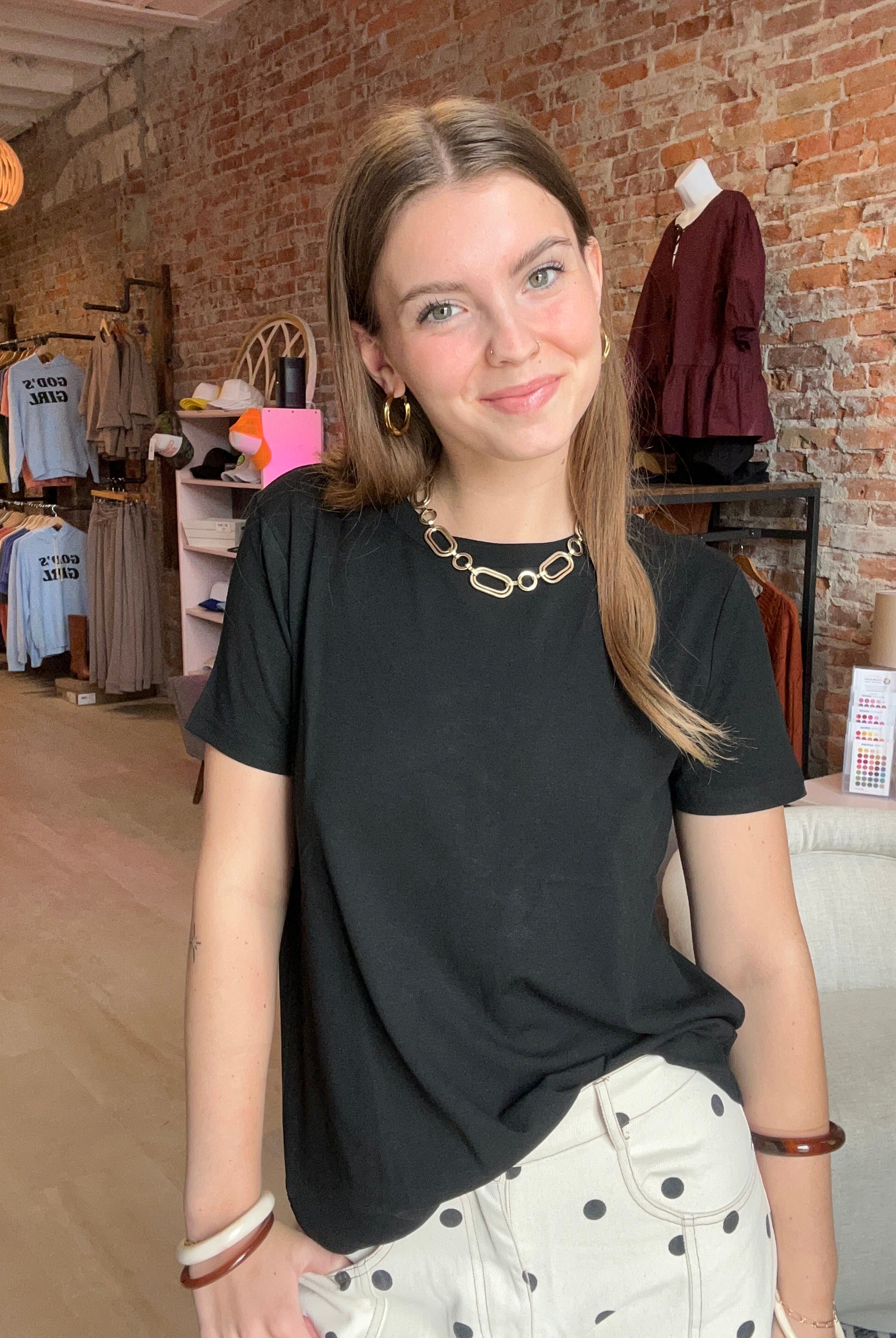 Maryann Black Tee-apparel-Staccato-The Funky Zebra Ames, Women's Fashion Boutique in Ames, Iowa