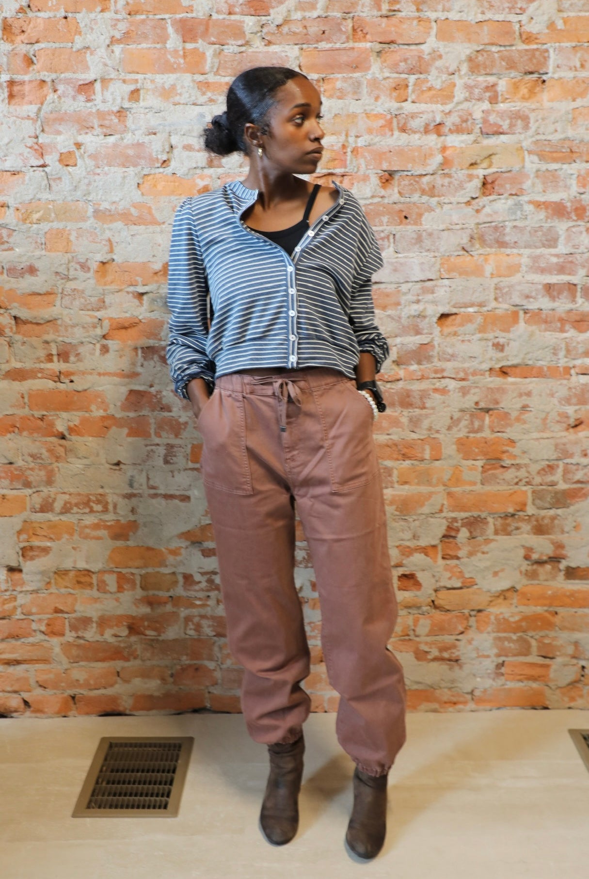Anna Striped Button Front Blouse-The Funky Zebra Ames-The Funky Zebra Ames, Women's Fashion Boutique in Ames, Iowa