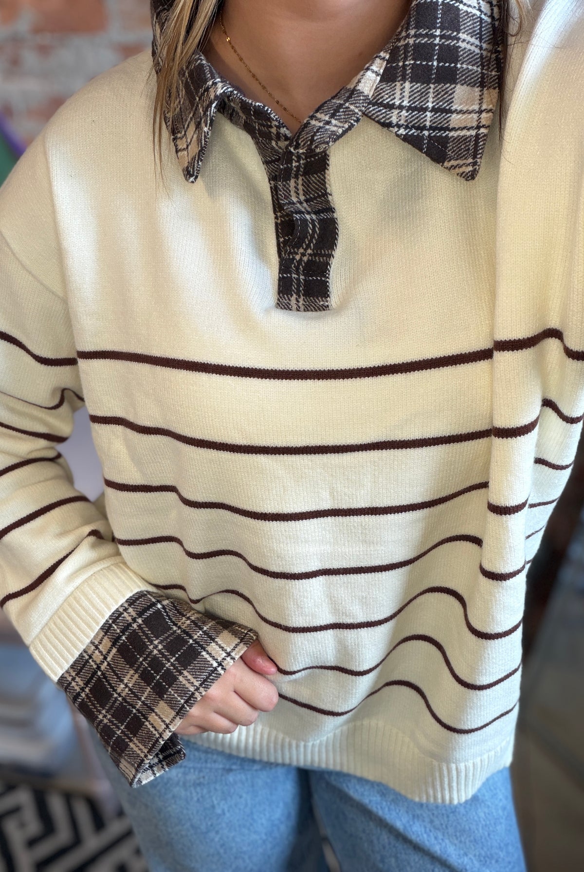 Erin Plaid Collared Sweater-apparel-She & Sky-The Funky Zebra Ames, Women's Fashion Boutique in Ames, Iowa