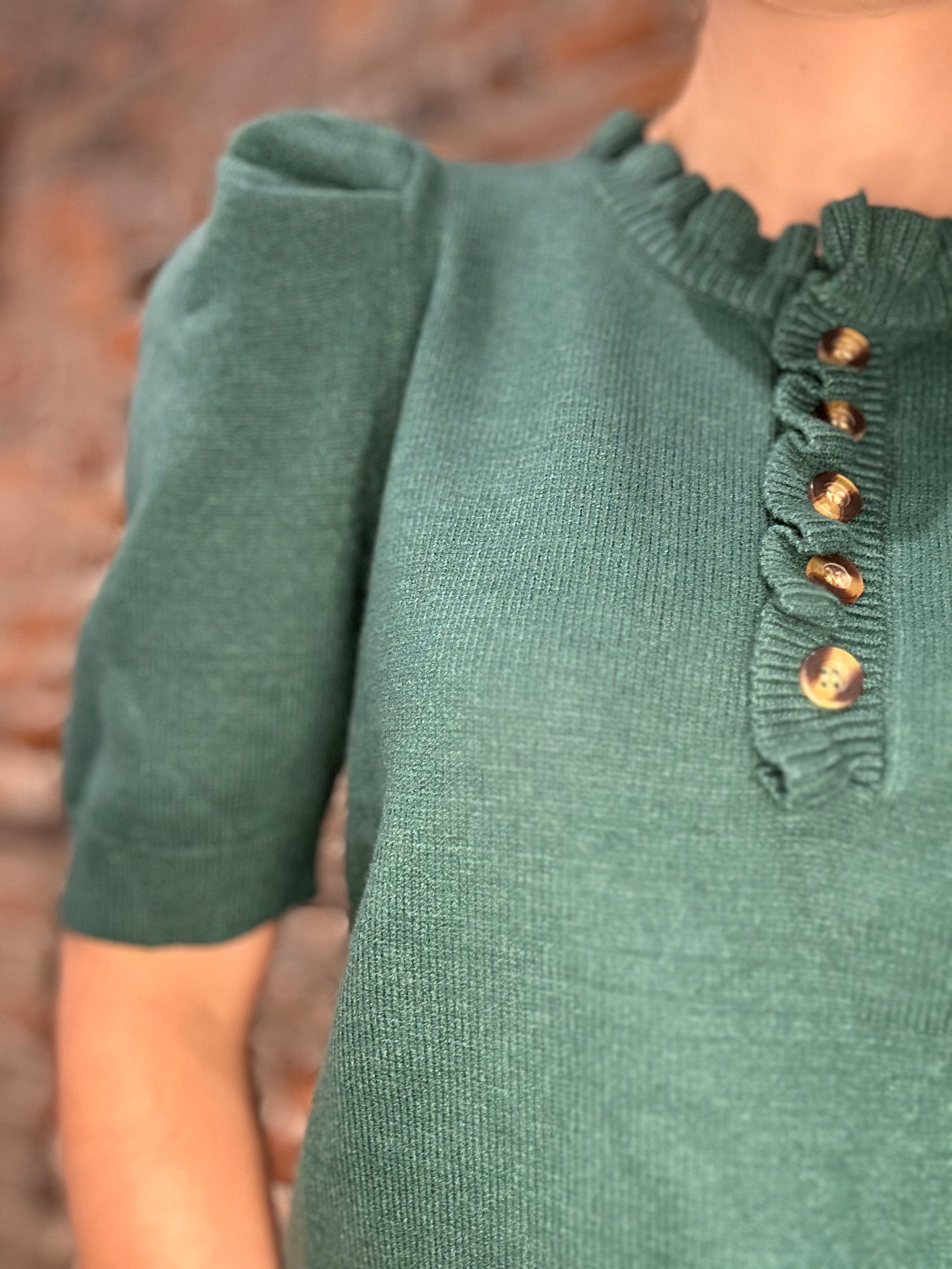 Briana Half Button Sweater-Short Sleeves-She & Sky-The Funky Zebra Ames, Women's Fashion Boutique in Ames, Iowa