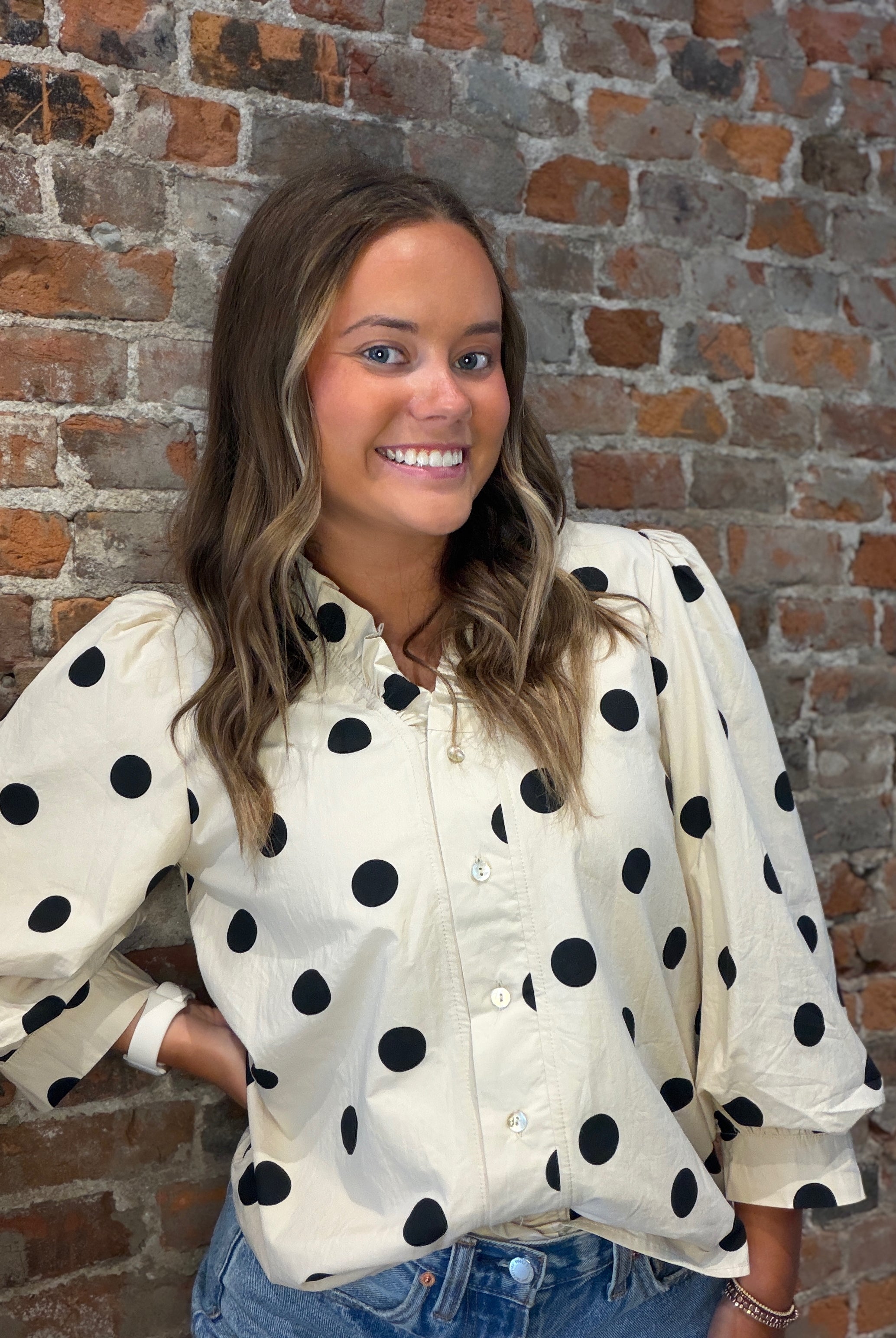 Reagan Polka Dot Blouse-apparel-Jodifl-The Funky Zebra Ames, Women's Fashion Boutique in Ames, Iowa