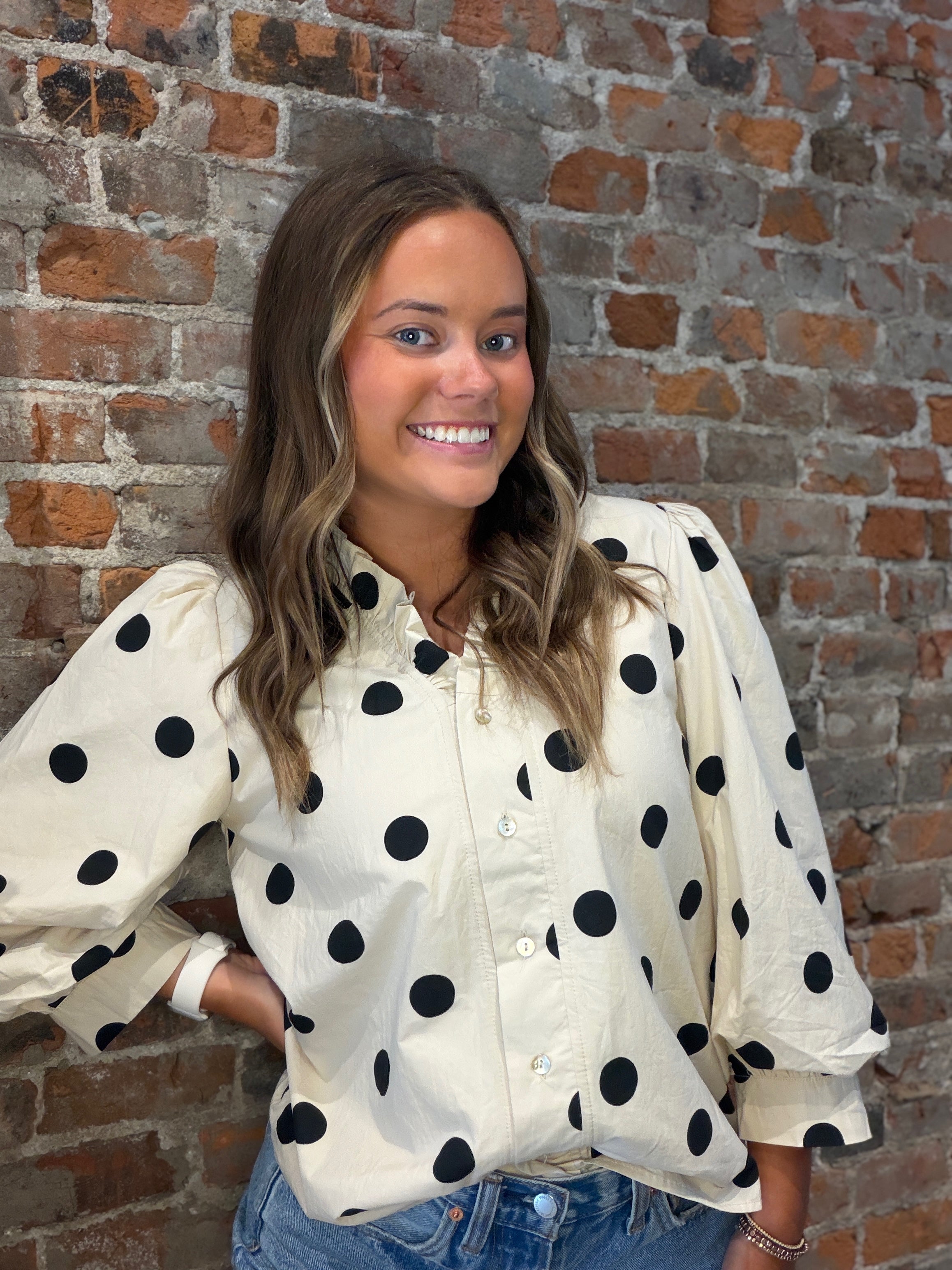 Reagan Polka Dot Blouse-apparel-Jodifl-The Funky Zebra Ames, Women's Fashion Boutique in Ames, Iowa