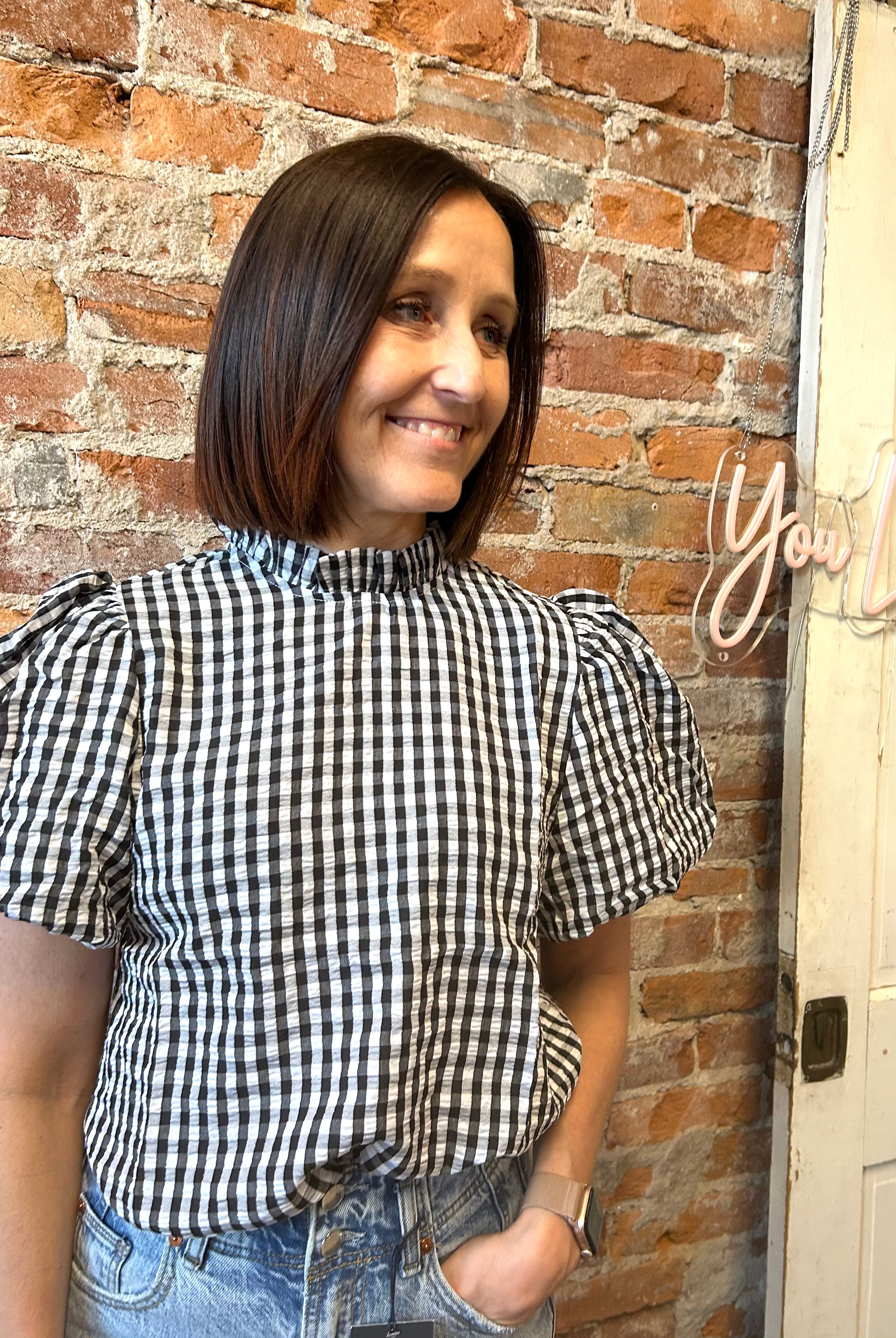 Torey Black Gingham Checked Top-top-La Miel-The Funky Zebra Ames, Women's Fashion Boutique in Ames, Iowa