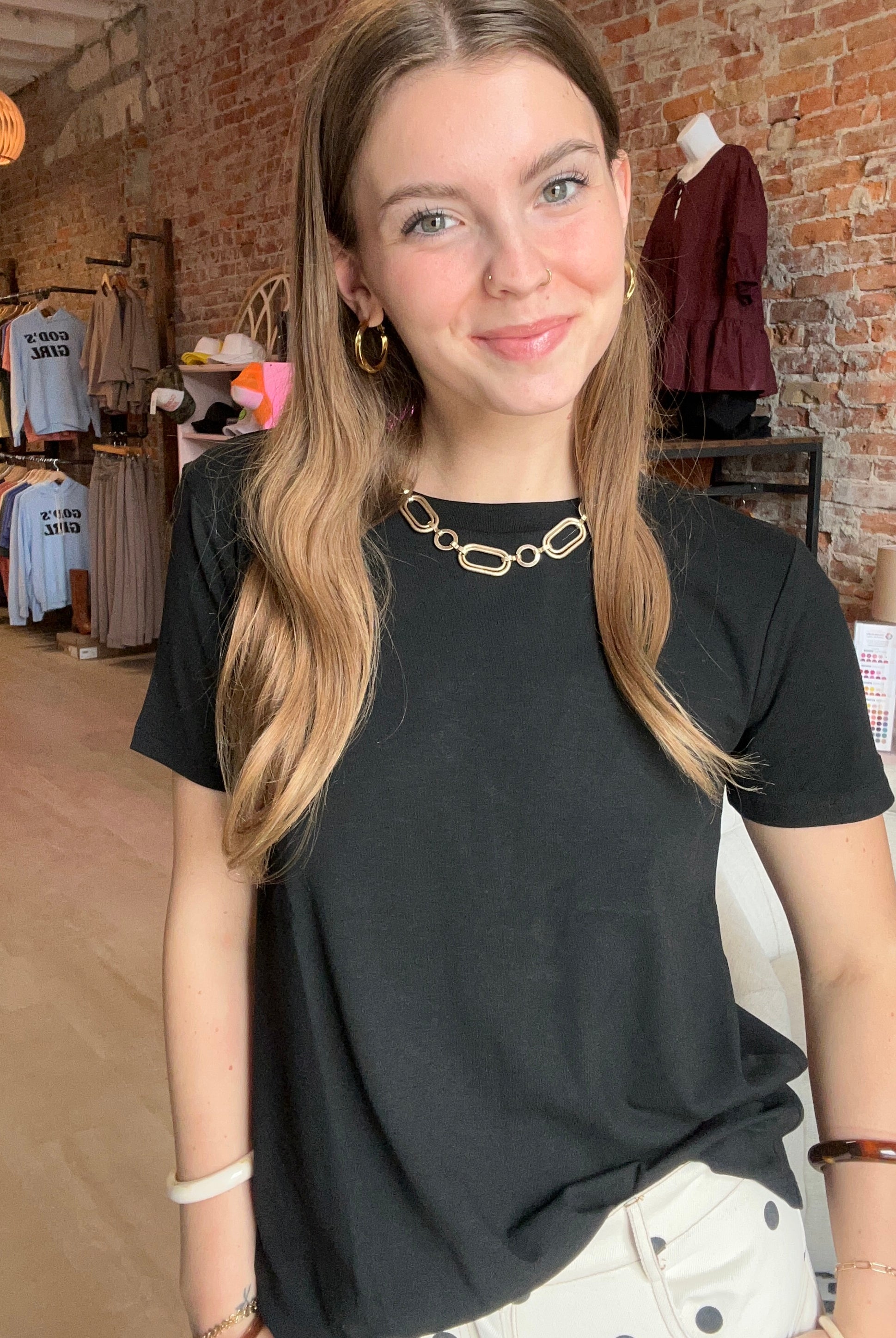 Maryann Black Tee-apparel-Staccato-The Funky Zebra Ames, Women's Fashion Boutique in Ames, Iowa