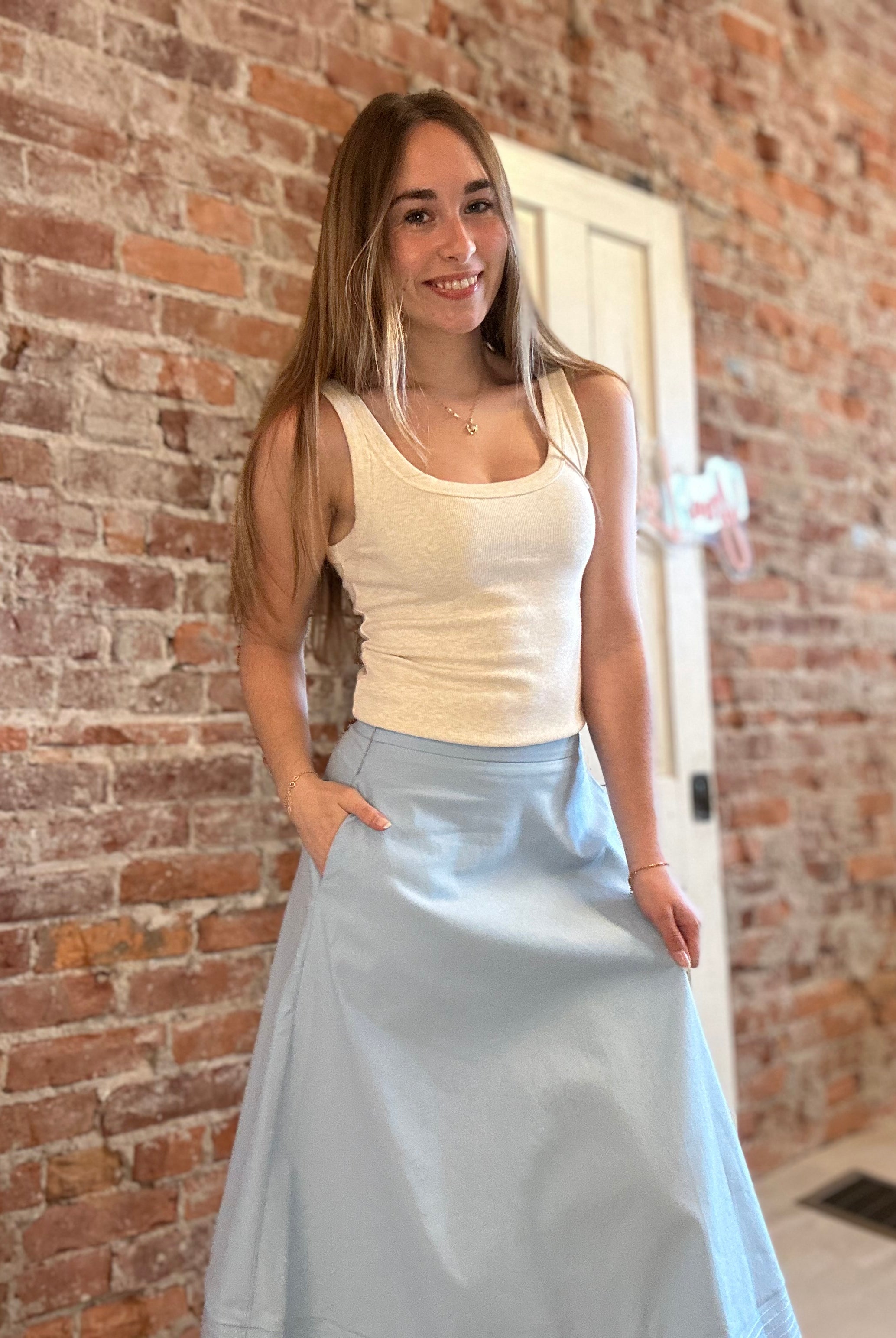 Spring Sky Midi Skirt-Pants-Glam-The Funky Zebra Ames, Women's Fashion Boutique in Ames, Iowa