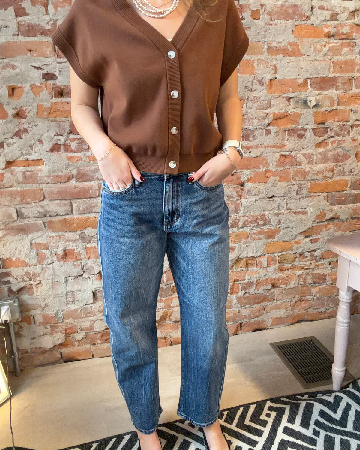Estelle Button Front Sweater-Short Sleeves-in february-The Funky Zebra Ames, Women's Fashion Boutique in Ames, Iowa