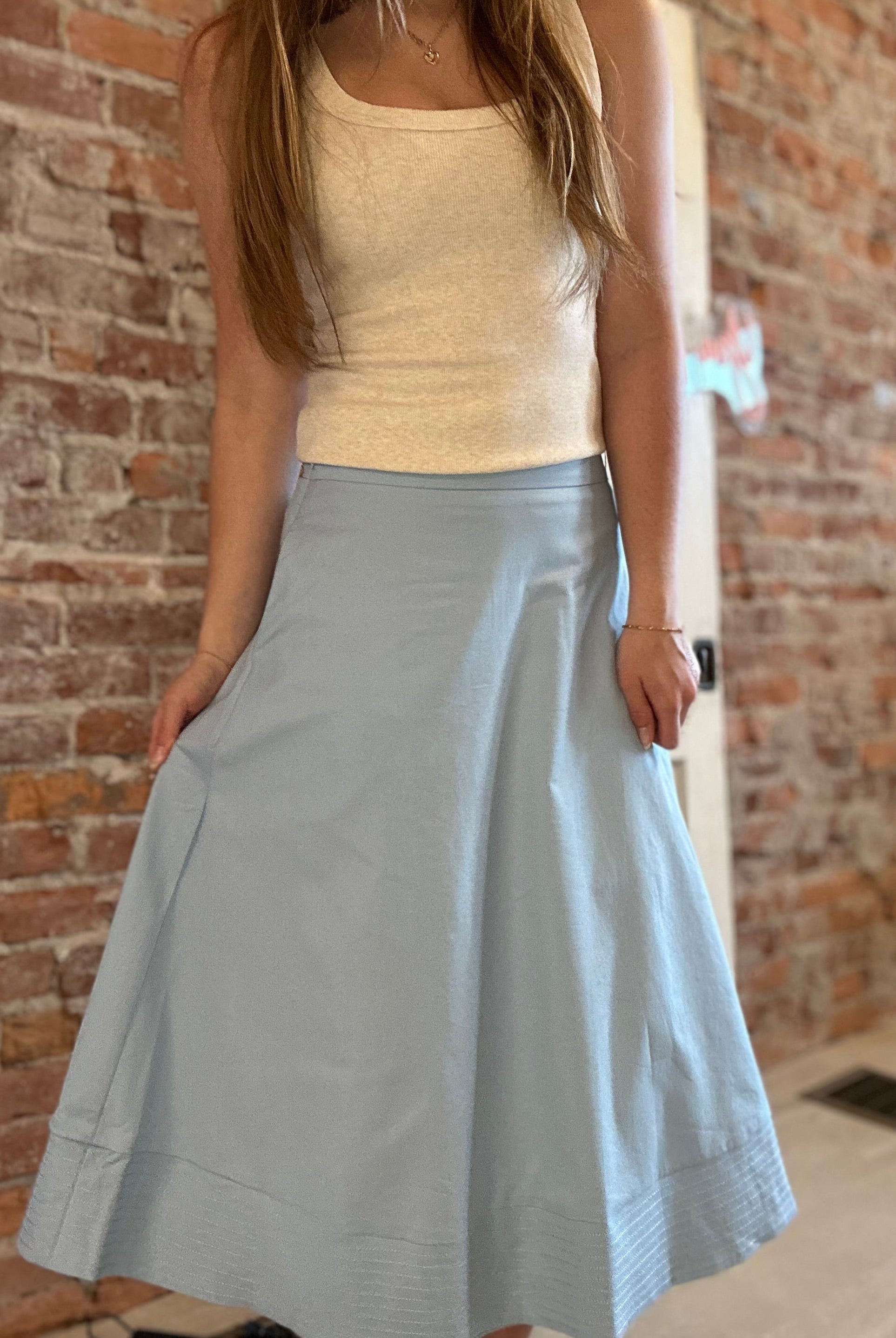 Spring Sky Midi Skirt-Pants-Glam-The Funky Zebra Ames, Women's Fashion Boutique in Ames, Iowa