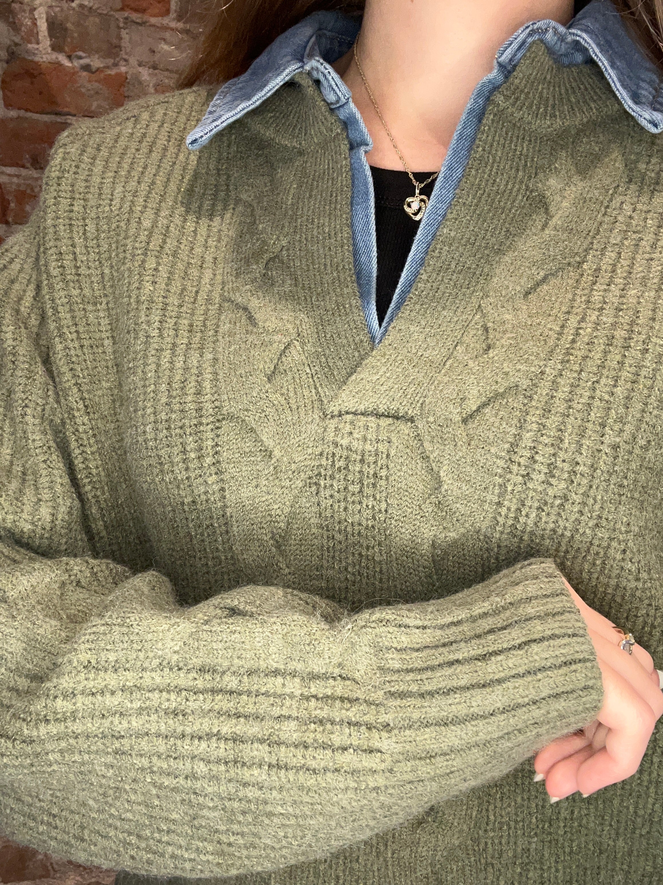 Lizzie Denim Collared Sweater-apparel-She & Sky-The Funky Zebra Ames, Women's Fashion Boutique in Ames, Iowa