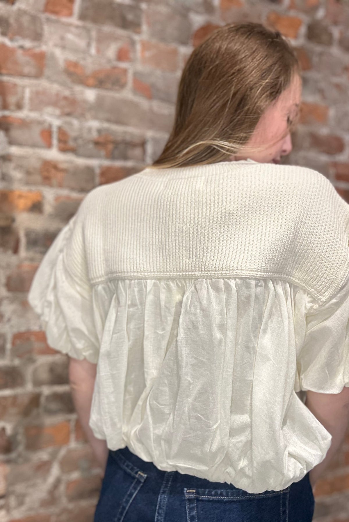 Ruthie Bubble Sleeve Blouse-apparel-in february-The Funky Zebra Ames, Women's Fashion Boutique in Ames, Iowa
