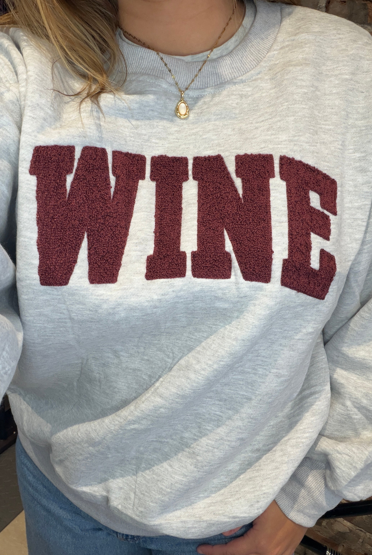 Wine Sweatshirt-apparel-Panache Apparel Co.-The Funky Zebra Ames, Women's Fashion Boutique in Ames, Iowa