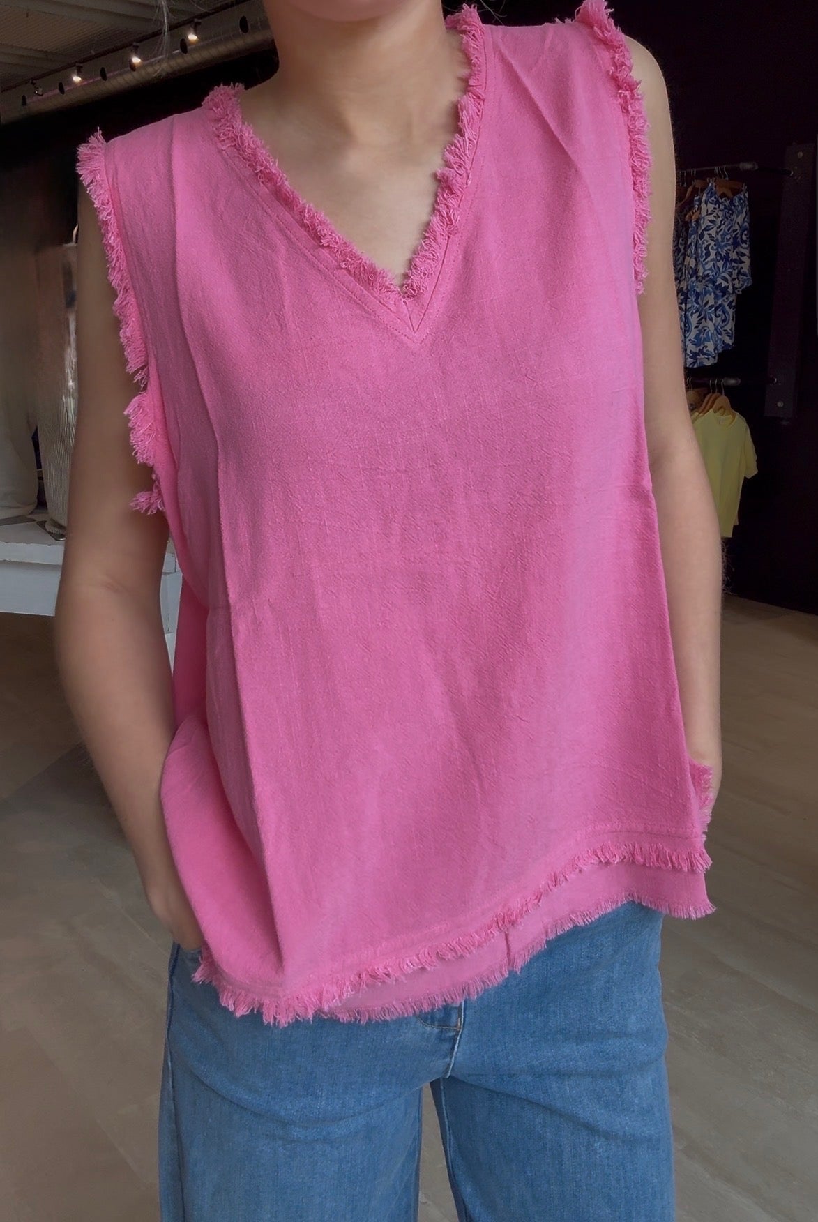 Serena Sleeveless Gauze Fringe Top-La Miel-The Funky Zebra Ames, Women's Fashion Boutique in Ames, Iowa