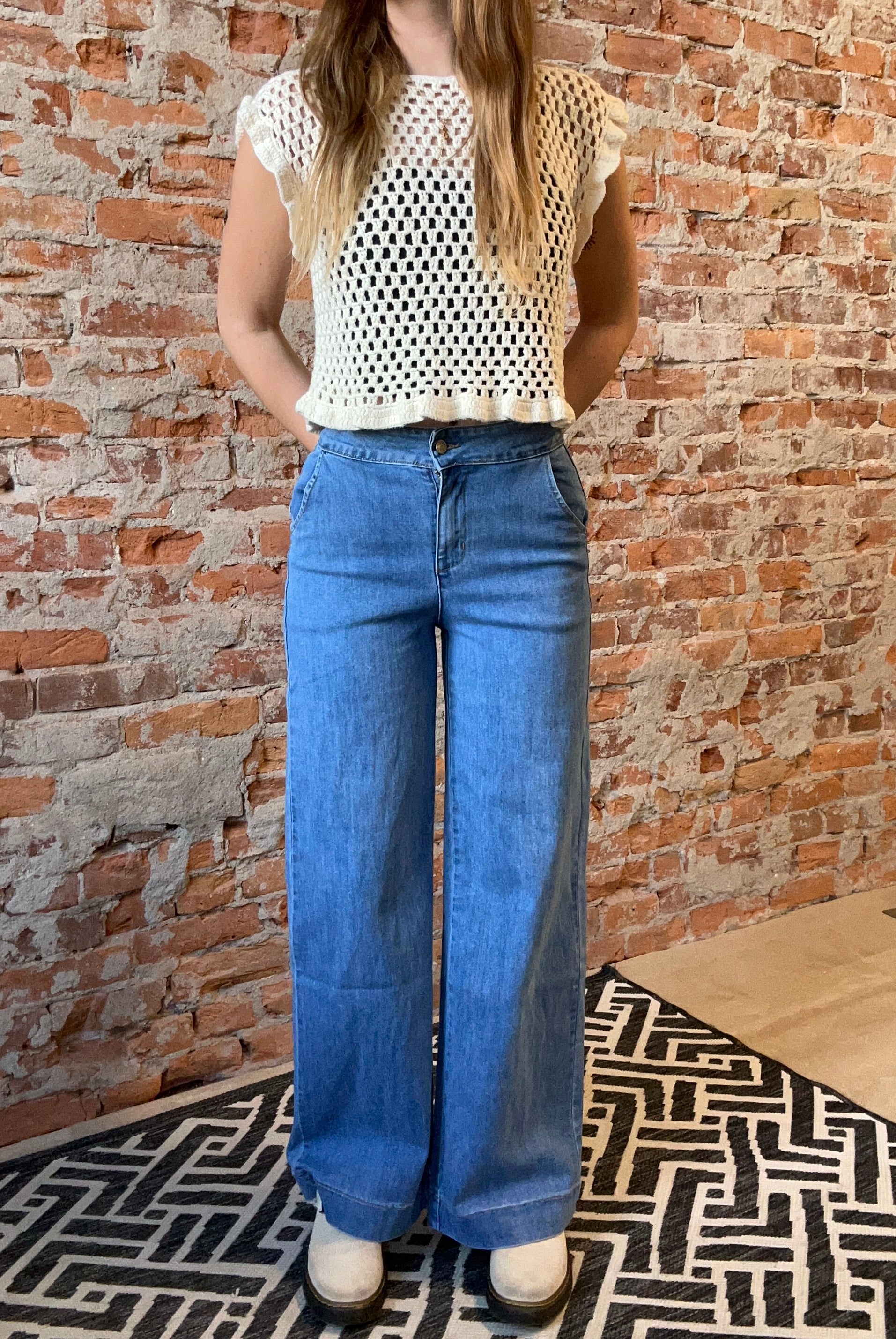 Molly Wide Leg Medium Wash Denim-Jeans-Molly Bracken-The Funky Zebra Ames, Women's Fashion Boutique in Ames, Iowa