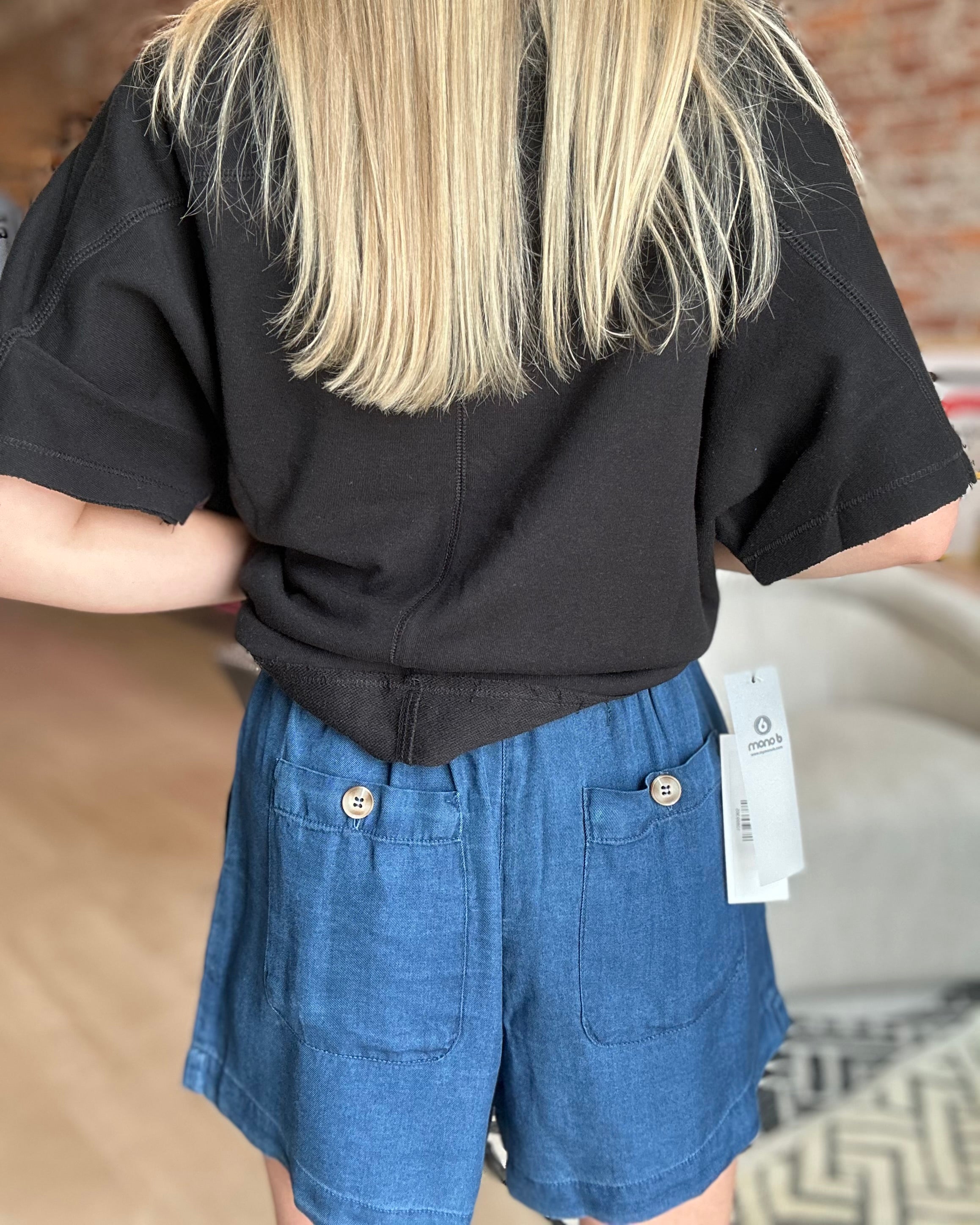 Kendra Chambray High Waist Shorts-apparel-Blu Pepper-The Funky Zebra Ames, Women's Fashion Boutique in Ames, Iowa