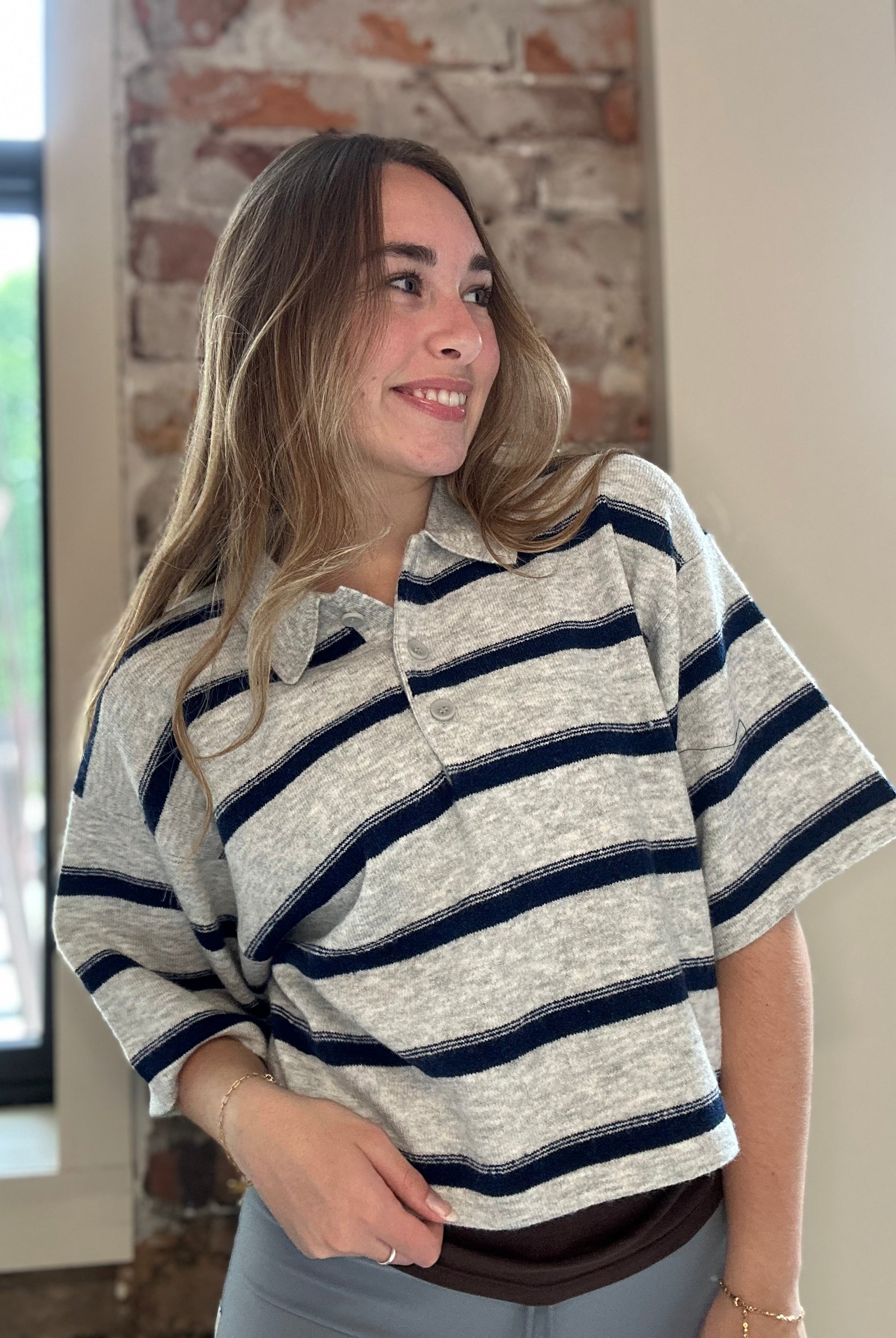 Hannah Striped Collar Sweater-The Funky Zebra Ames-The Funky Zebra Ames, Women's Fashion Boutique in Ames, Iowa