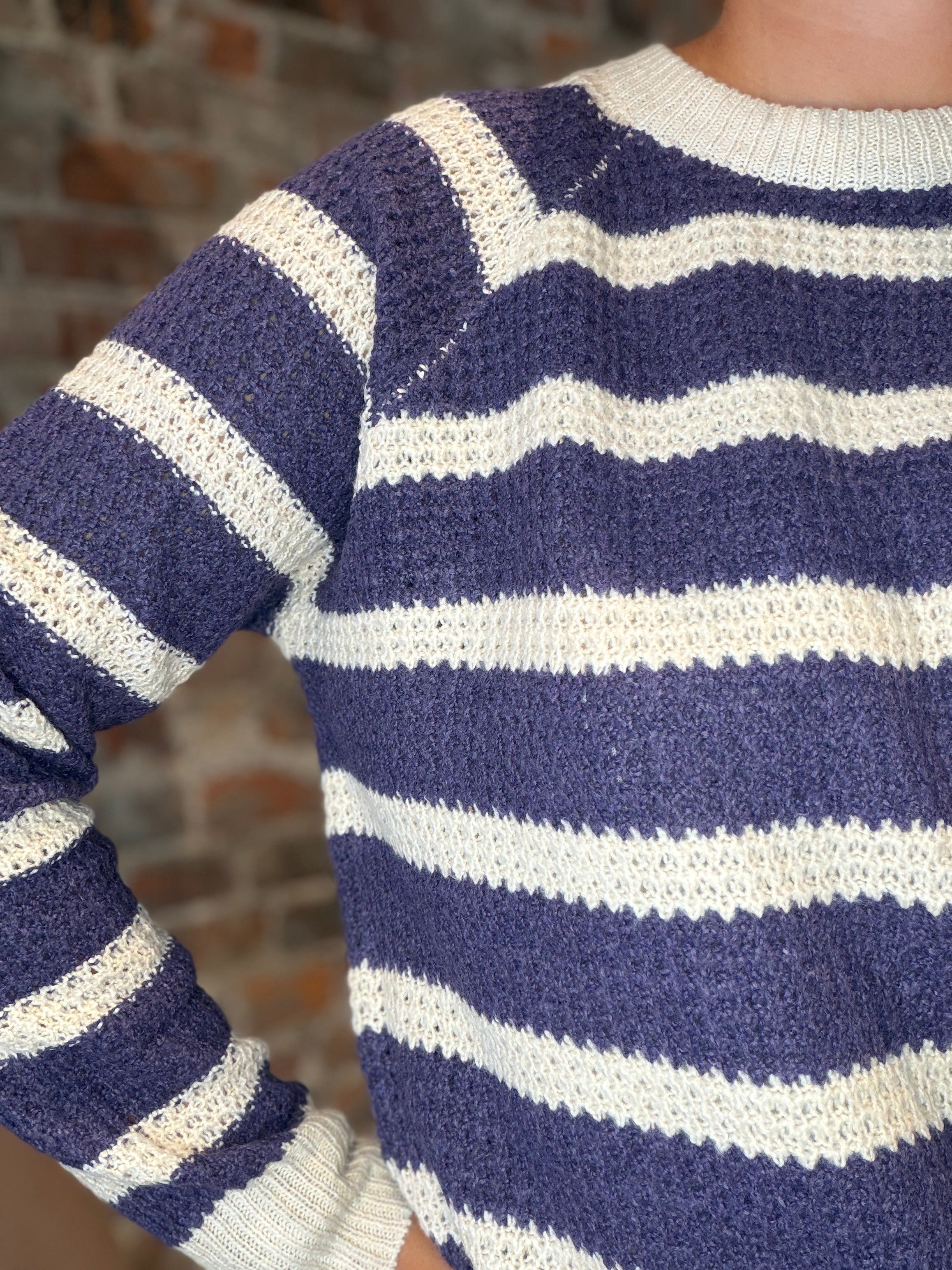 Elza Waffle Striped Sweater-Long Sleeves-Staccato-The Funky Zebra Ames, Women's Fashion Boutique in Ames, Iowa