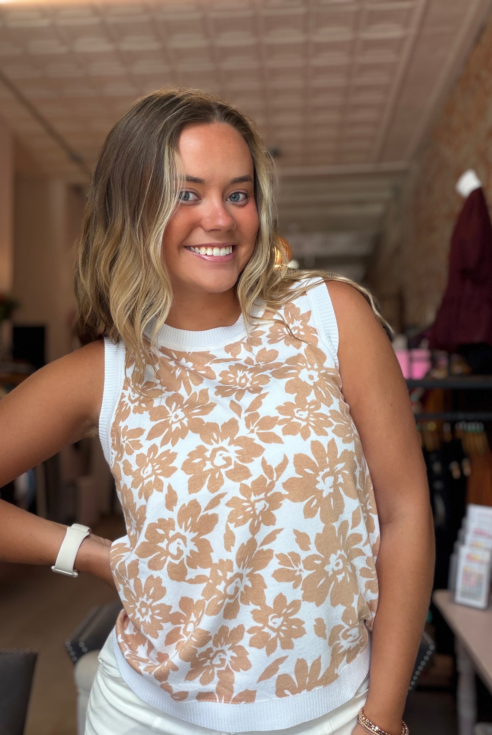 Floral Printed Sweater Tank-Tank Tops-Staccato-The Funky Zebra Ames, Women's Fashion Boutique in Ames, Iowa