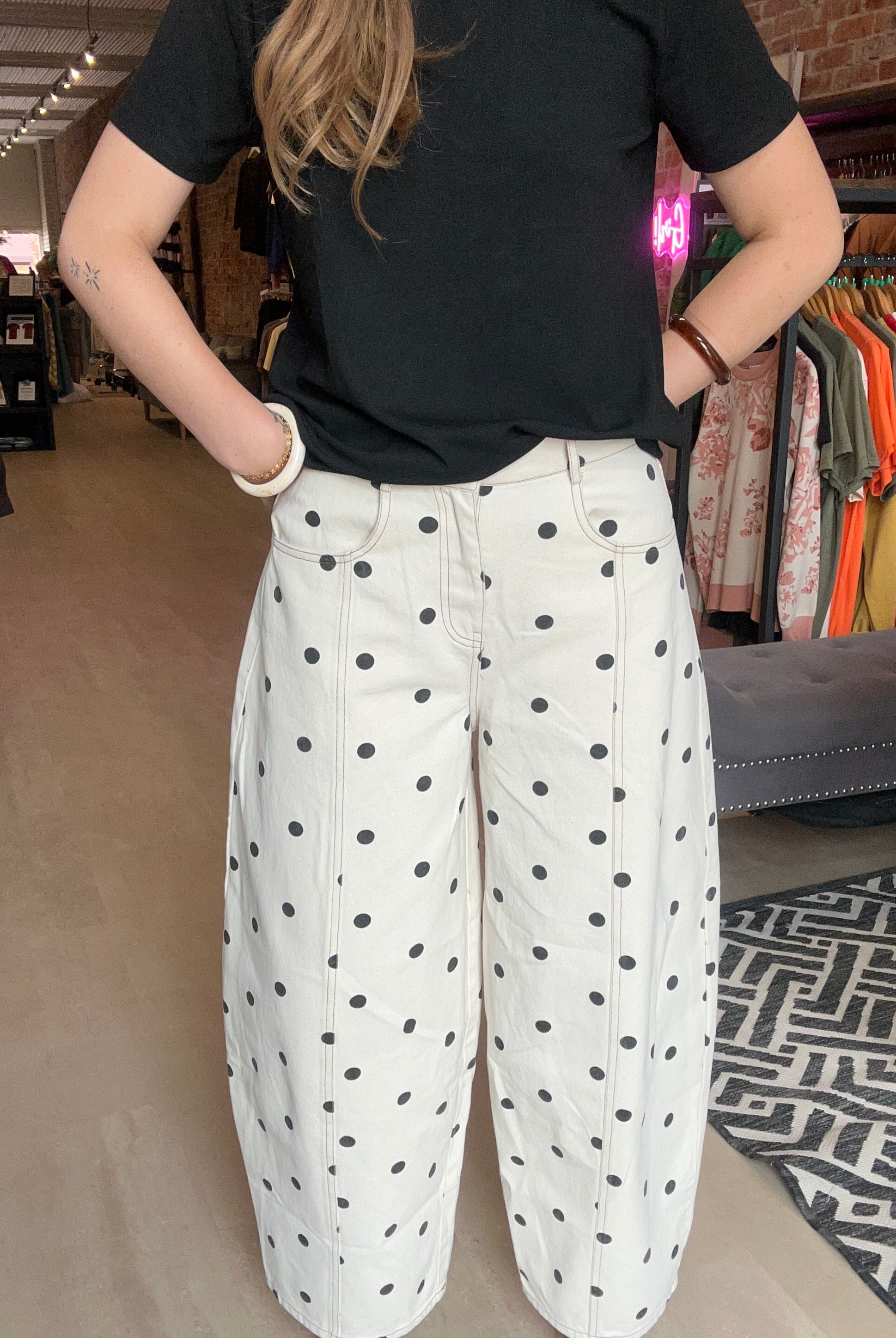 Polka Dot Barrel Jean-Pants-The Funky Zebra Ames-The Funky Zebra Ames, Women's Fashion Boutique in Ames, Iowa
