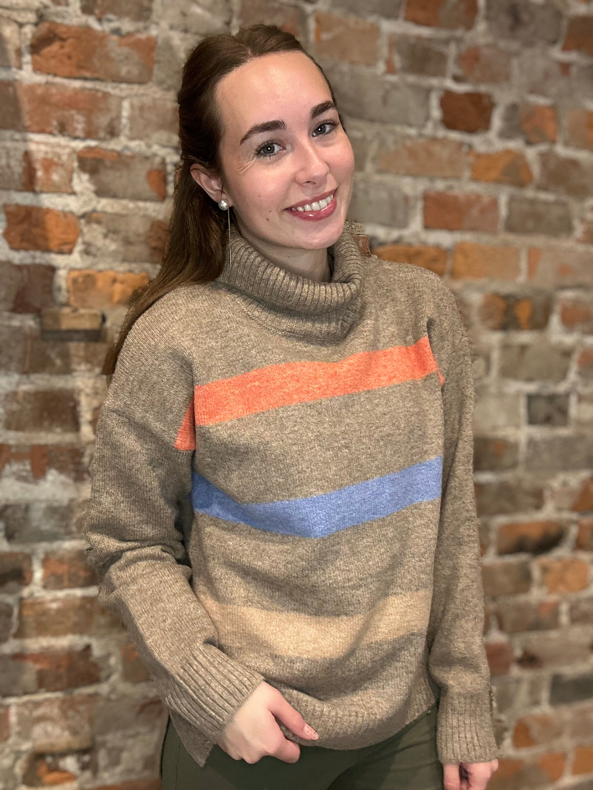 Mandi Mocha Colorblock Turtleneck Pullover-Long Sleeves-Cozy Co-The Funky Zebra Ames, Women's Fashion Boutique in Ames, Iowa