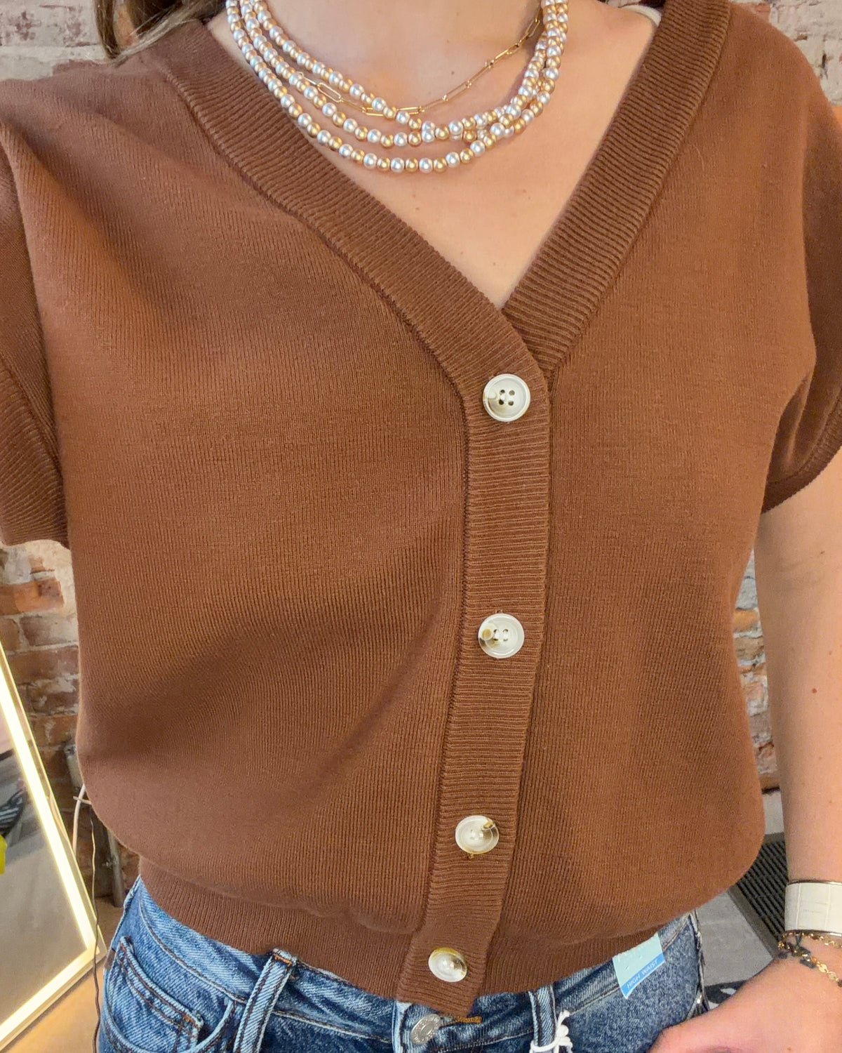 Estelle Button Front Sweater-Short Sleeves-in february-The Funky Zebra Ames, Women's Fashion Boutique in Ames, Iowa