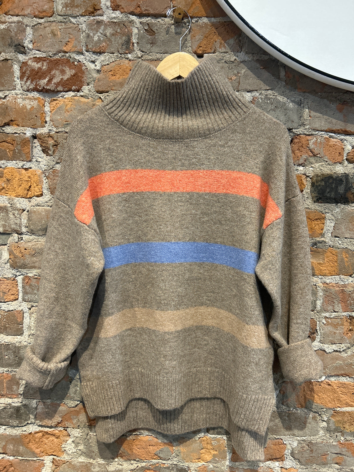 Mandi Mocha Colorblock Turtleneck Pullover-Long Sleeves-Cozy Co-The Funky Zebra Ames, Women's Fashion Boutique in Ames, Iowa