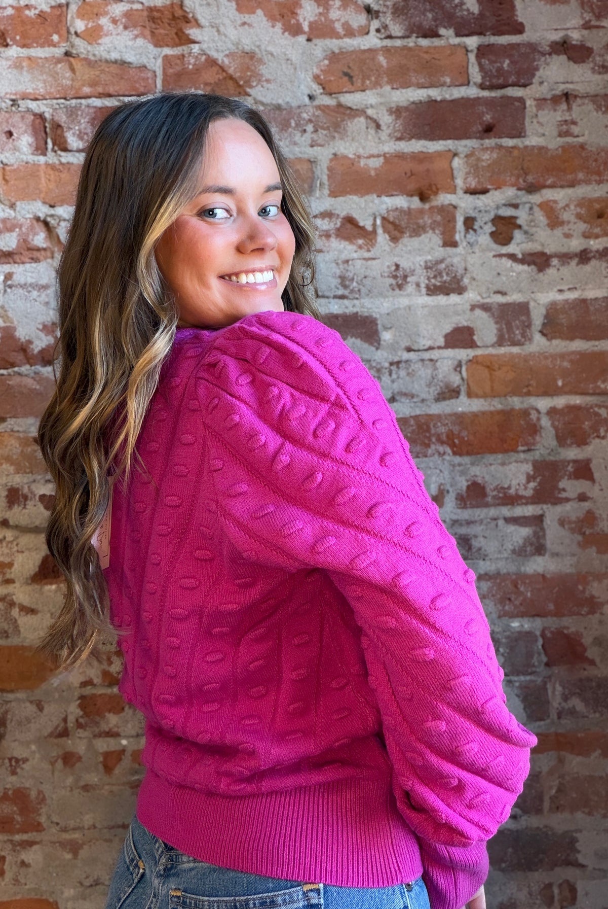 Corinne Fuchsia Sweater-Sweaters-be young-The Funky Zebra Ames, Women's Fashion Boutique in Ames, Iowa